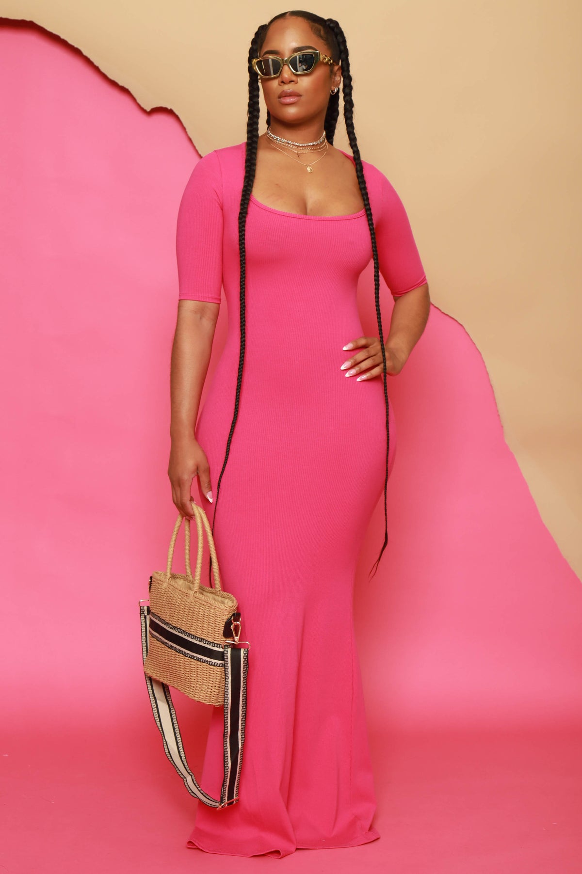 
              One and Only Mid Sleeve Cellulite Deleter Maxi Dress - Hot Pink - Swank A Posh
            