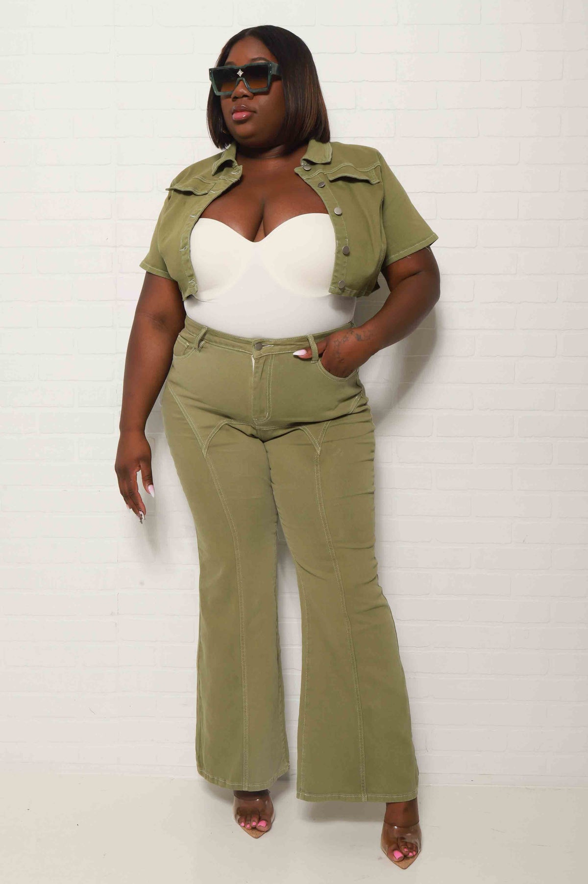 
              Another Day High Rise Flare Pants - Olive - Swank A Posh
            