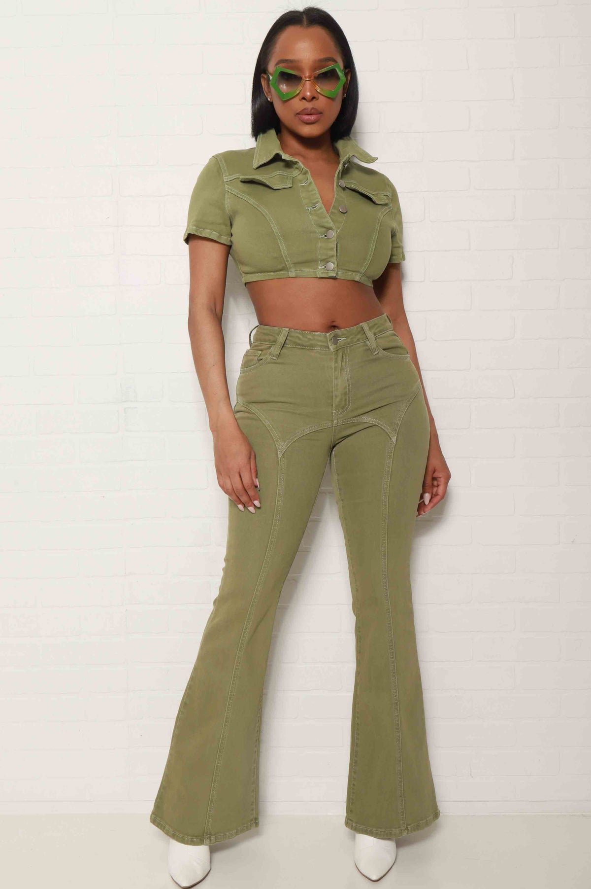 
              On The Daily Cropped Button Up Top - Olive - Swank A Posh
            