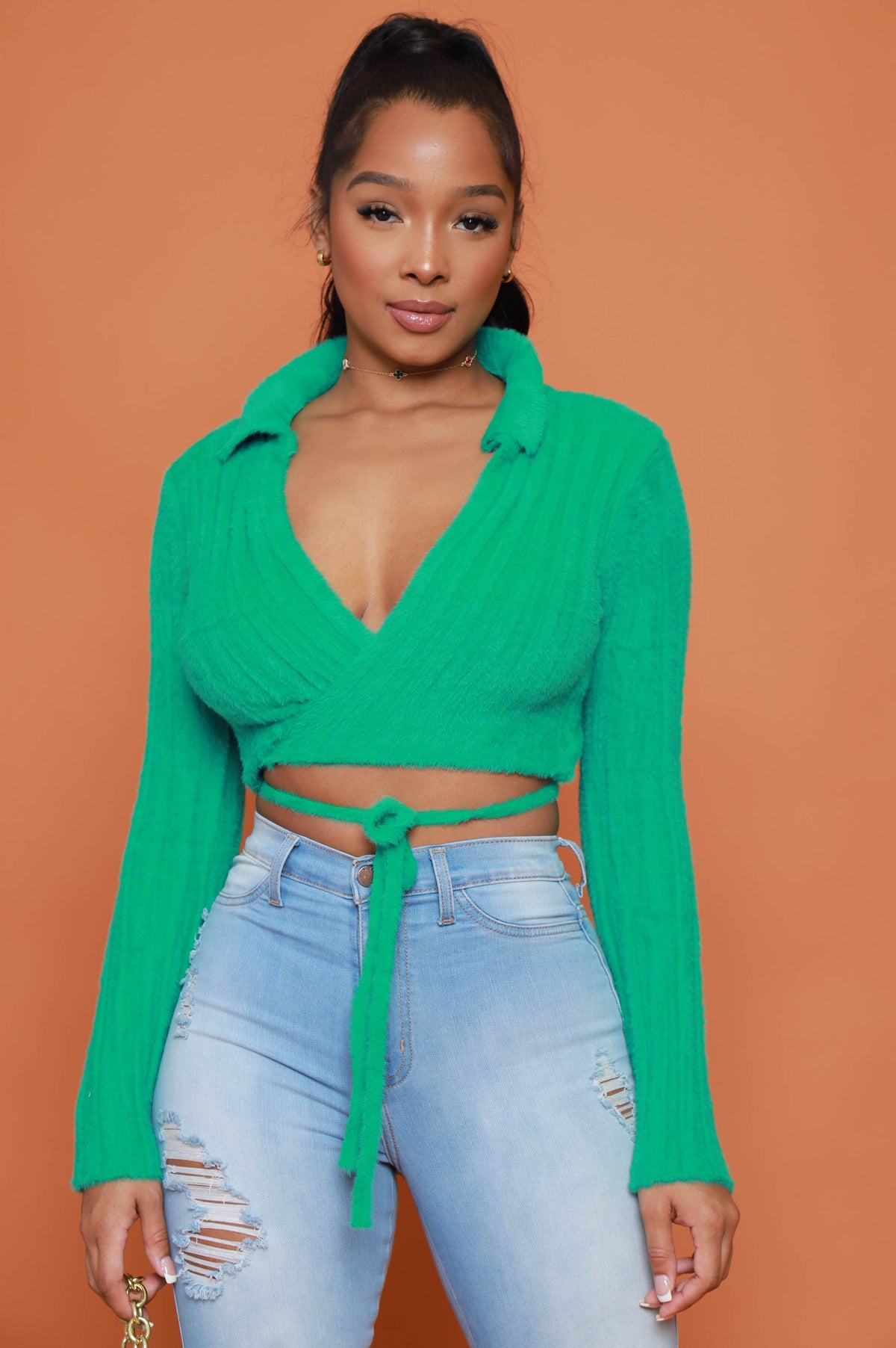 
              Jump On It Ribbed Tie Up Crop Top - Green - Swank A Posh
            