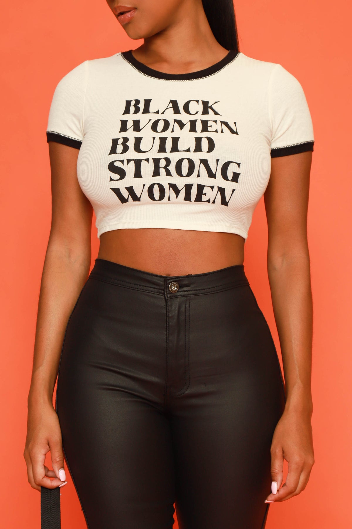 
              Strong Women Cropped Graphic Tee - Cream/Black - Swank A Posh
            