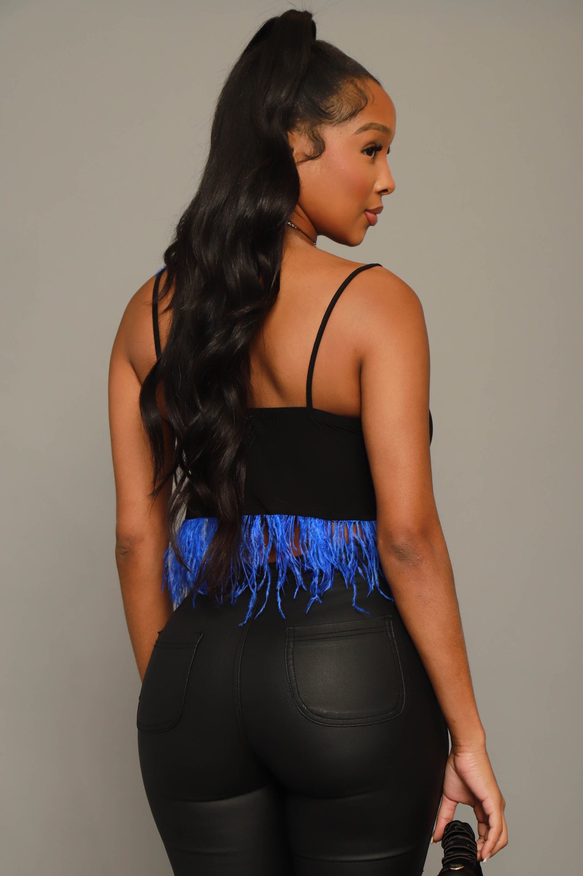 
              Magic Hour Feather Lined Crop Top - Black/Royal - Swank A Posh
            