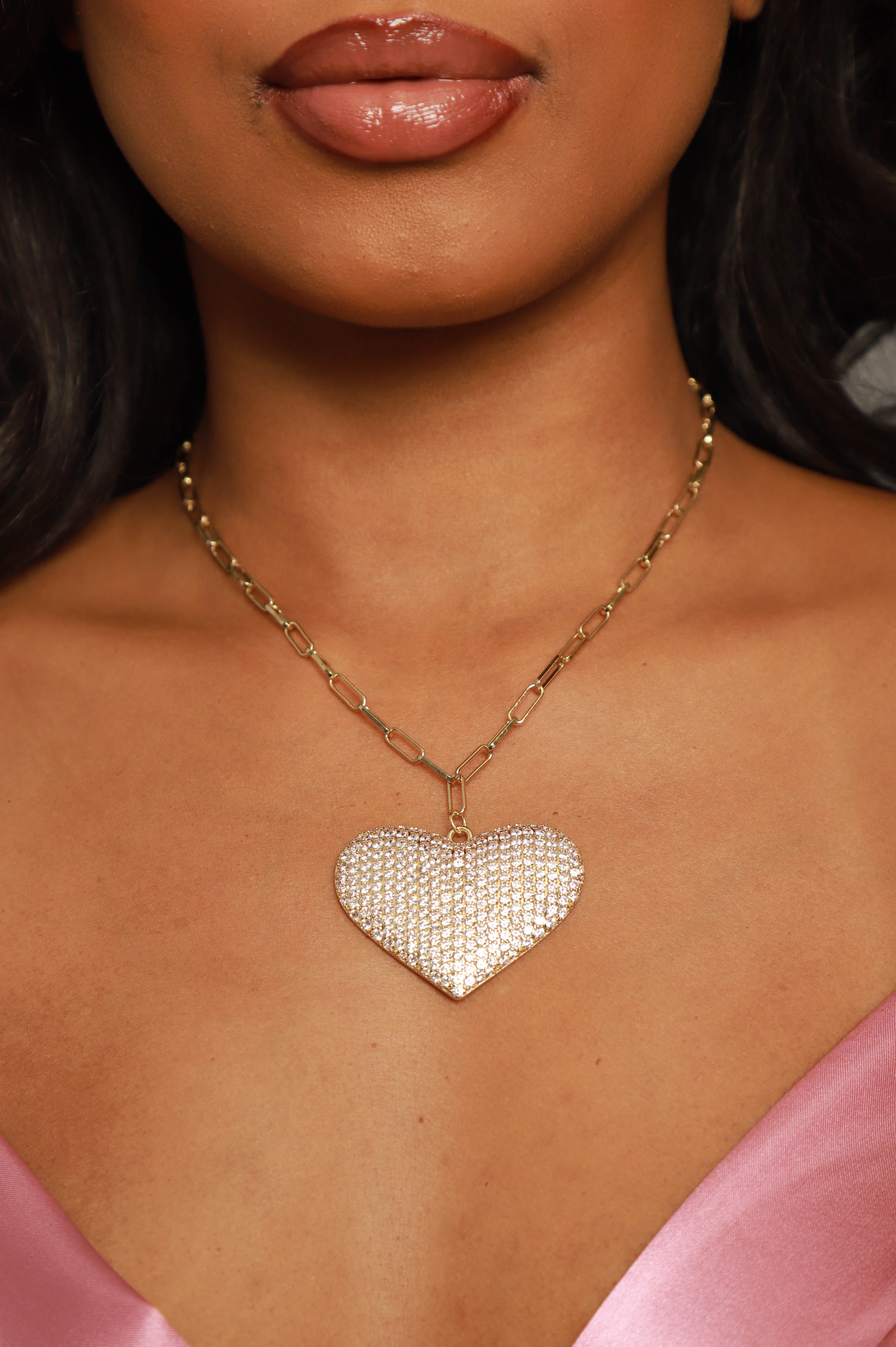 Shape Of You Rhinestone Heart Necklace - Gold - Swank A Posh