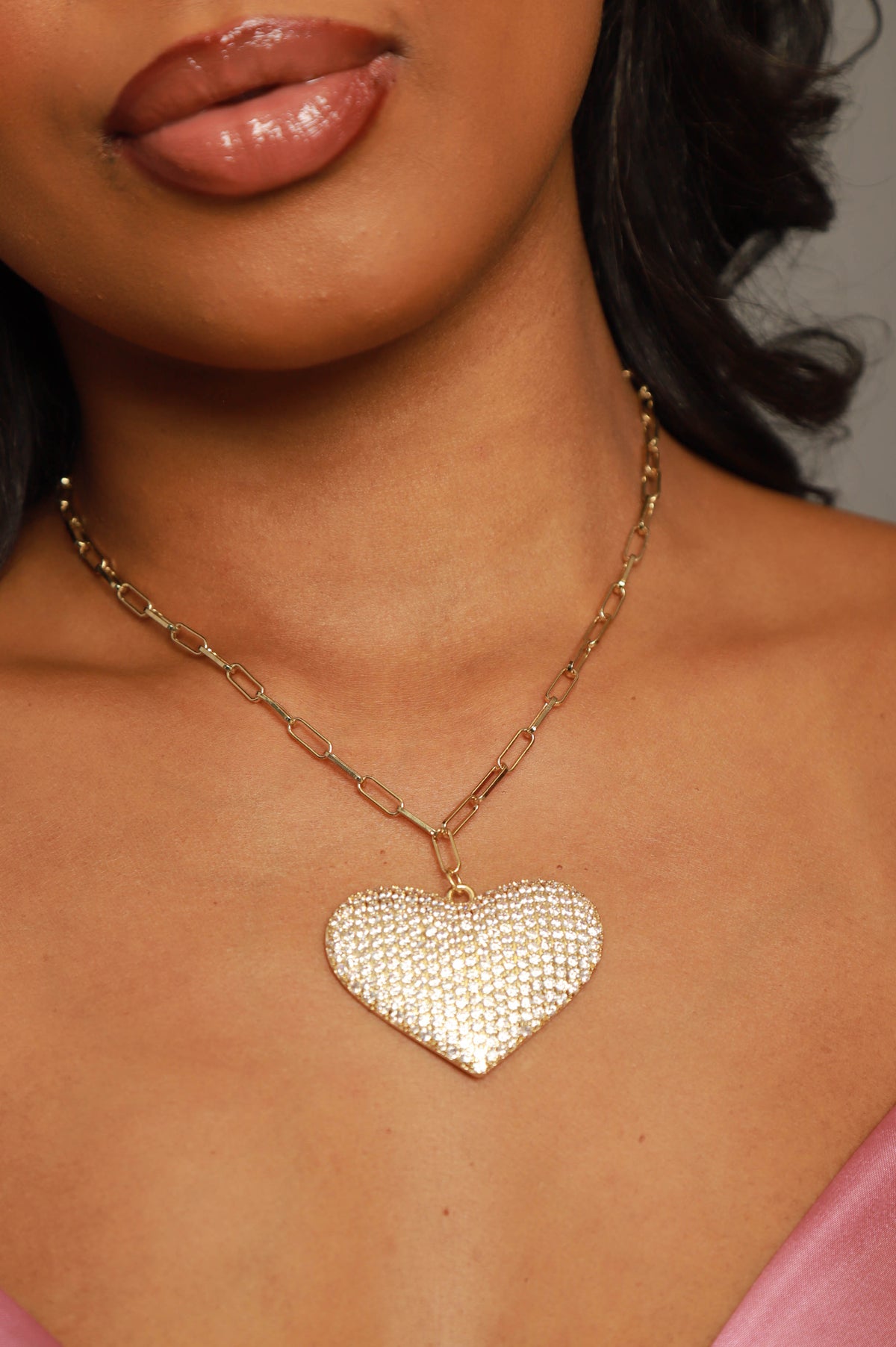 
              Shape Of You Rhinestone Heart Necklace - Gold - Swank A Posh
            