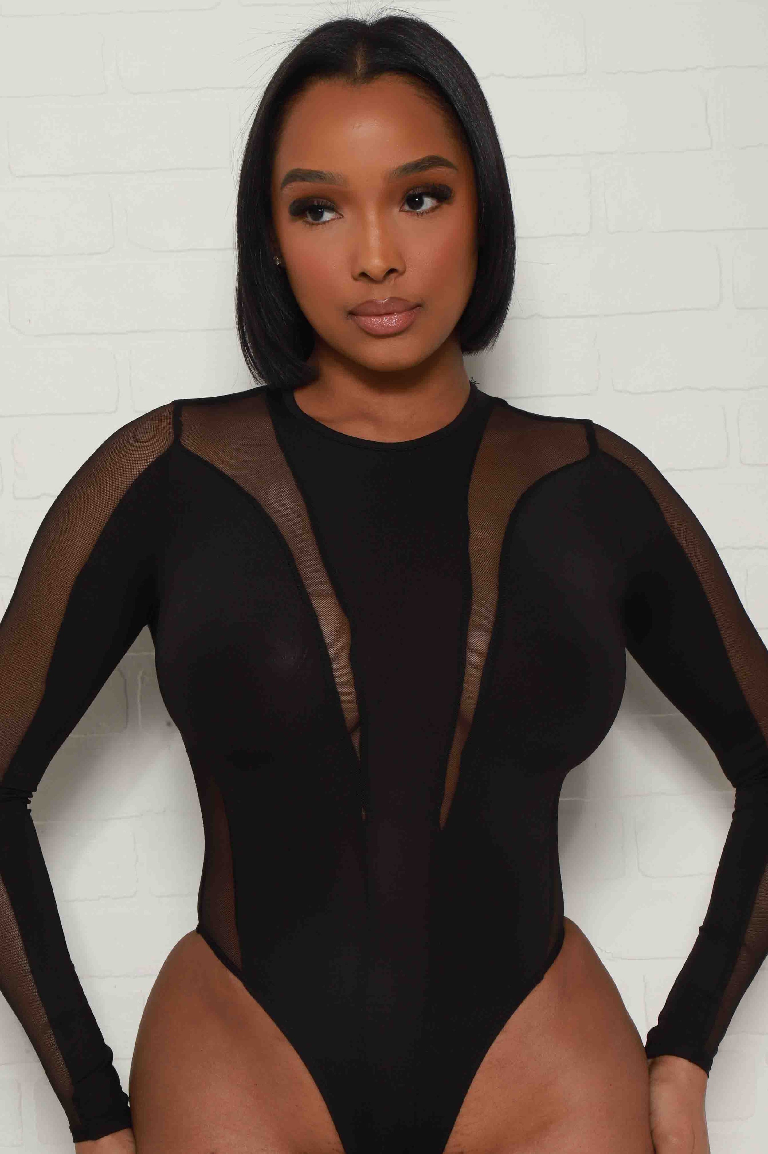Buy Temptation Sheer Allover Lace Long Sleeve Bodysuit and