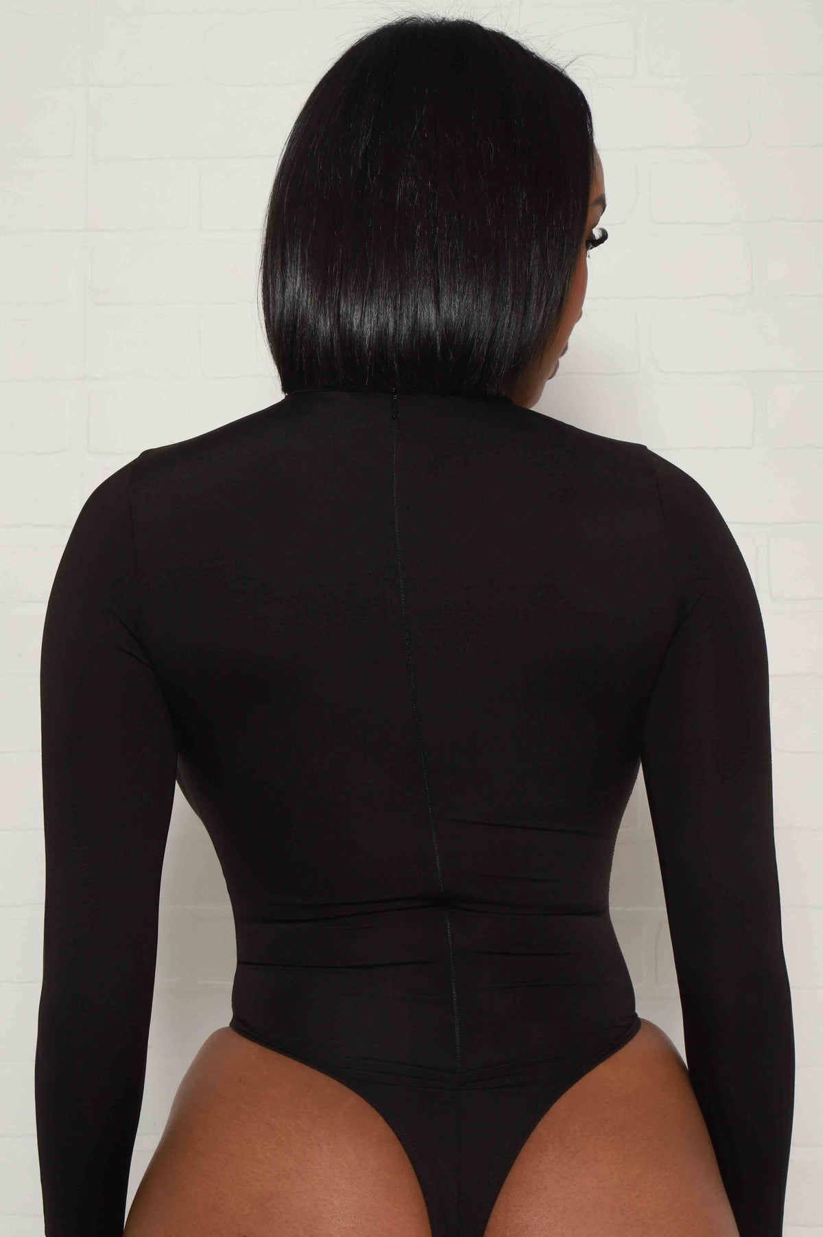 
              Freefall Long Sleeve Sheer Panel Bodysuit - Black - Swank A Posh
            