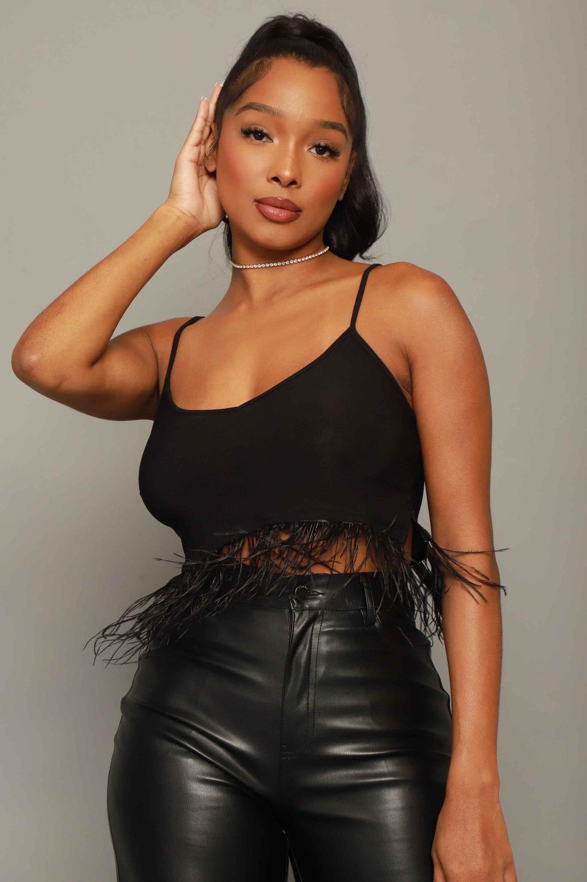 
              Magic Hour Feather Lined Crop Top - Black - Swank A Posh
            