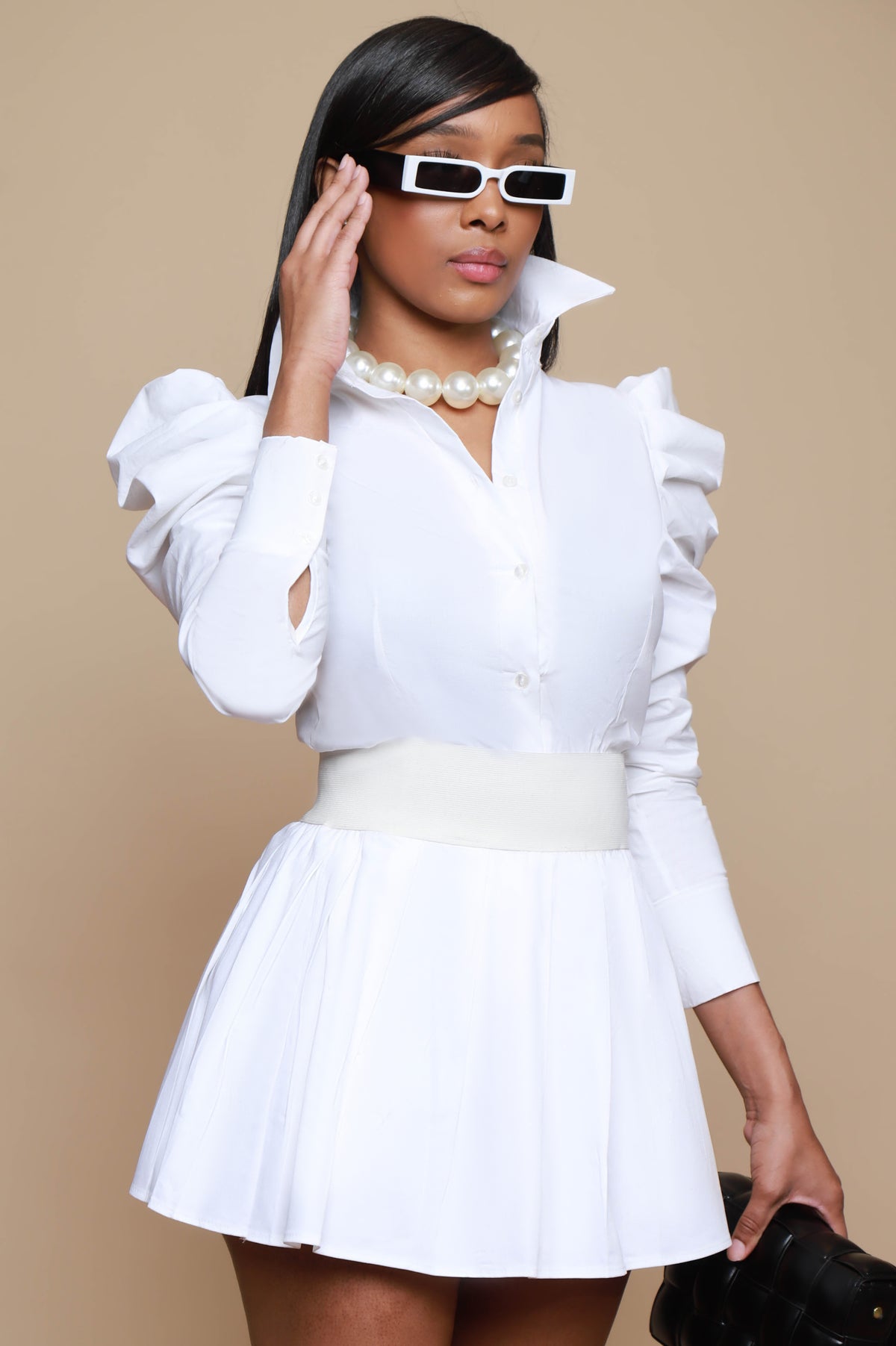 
              Lady Power Shoulder Button Up Blouse - White - Swank A Posh
            