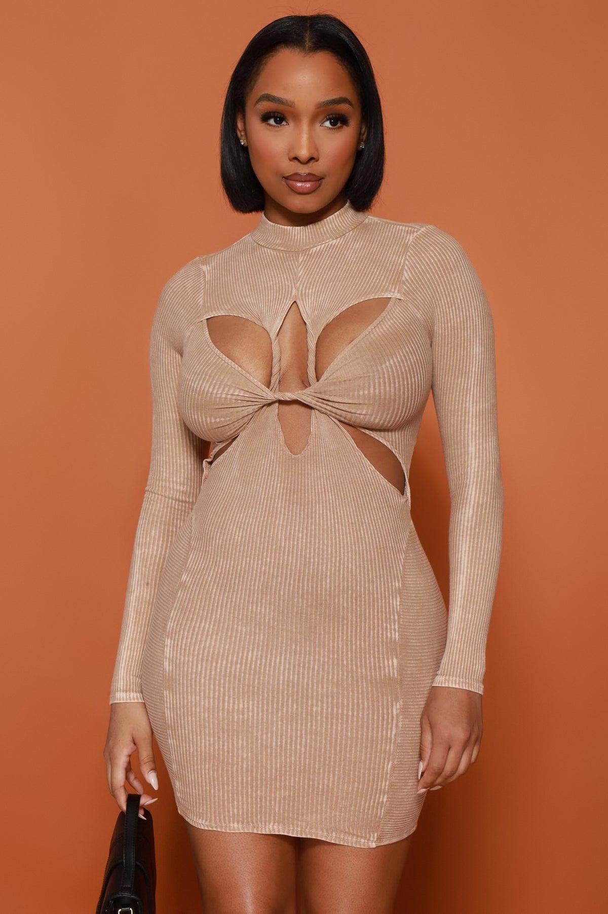 
              Get Some Ribbed Cut Out Mini Dress - Taupe - Swank A Posh
            