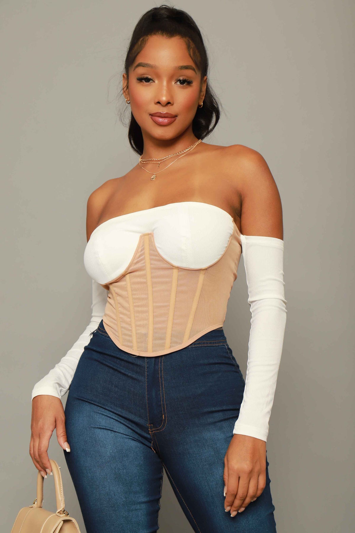 
              She Knows Cropped Corset Top - Nude - Swank A Posh
            