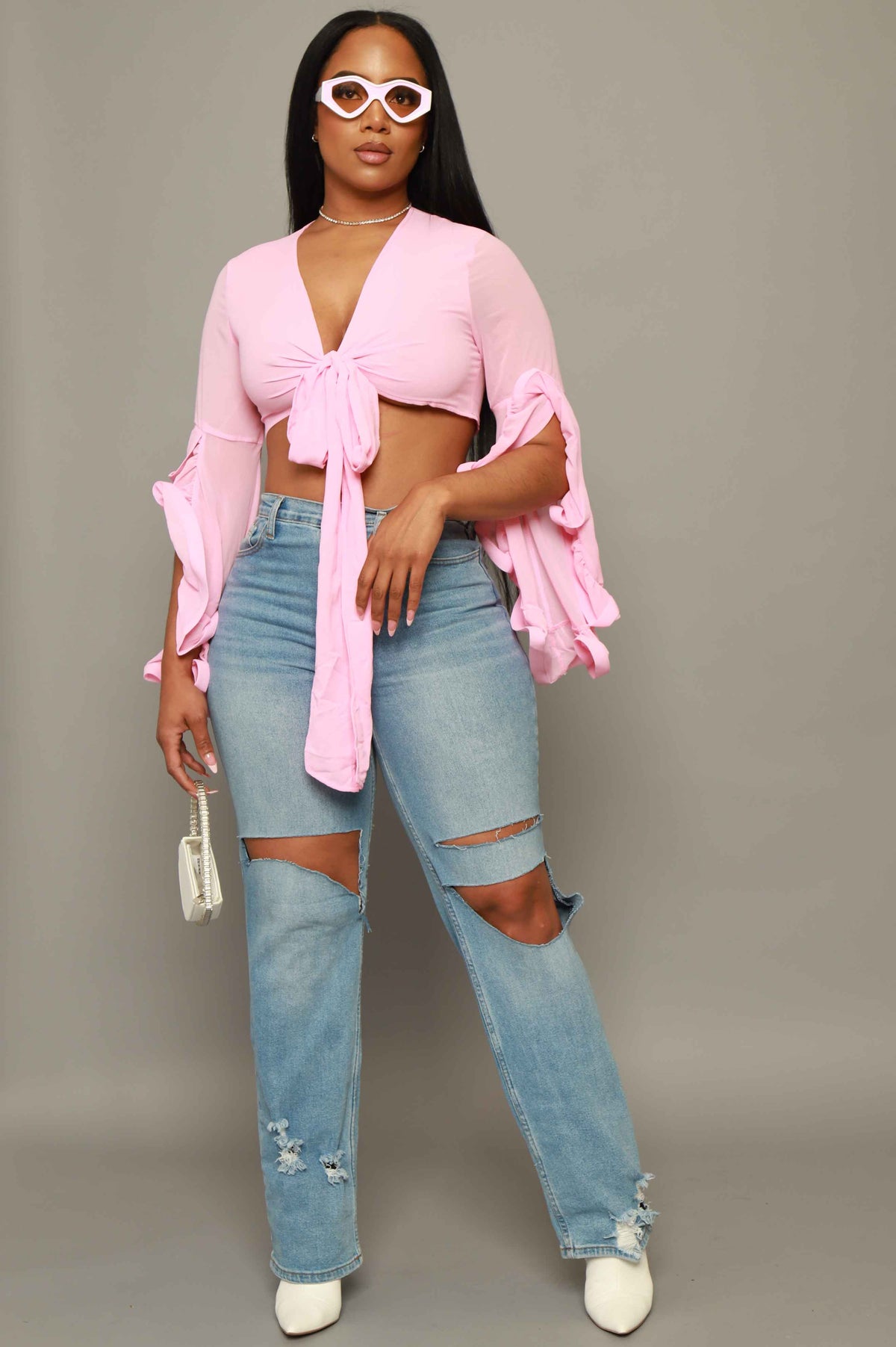 
              Malibu Babe Ruffled Sheer Crop Top - Pink - Swank A Posh
            