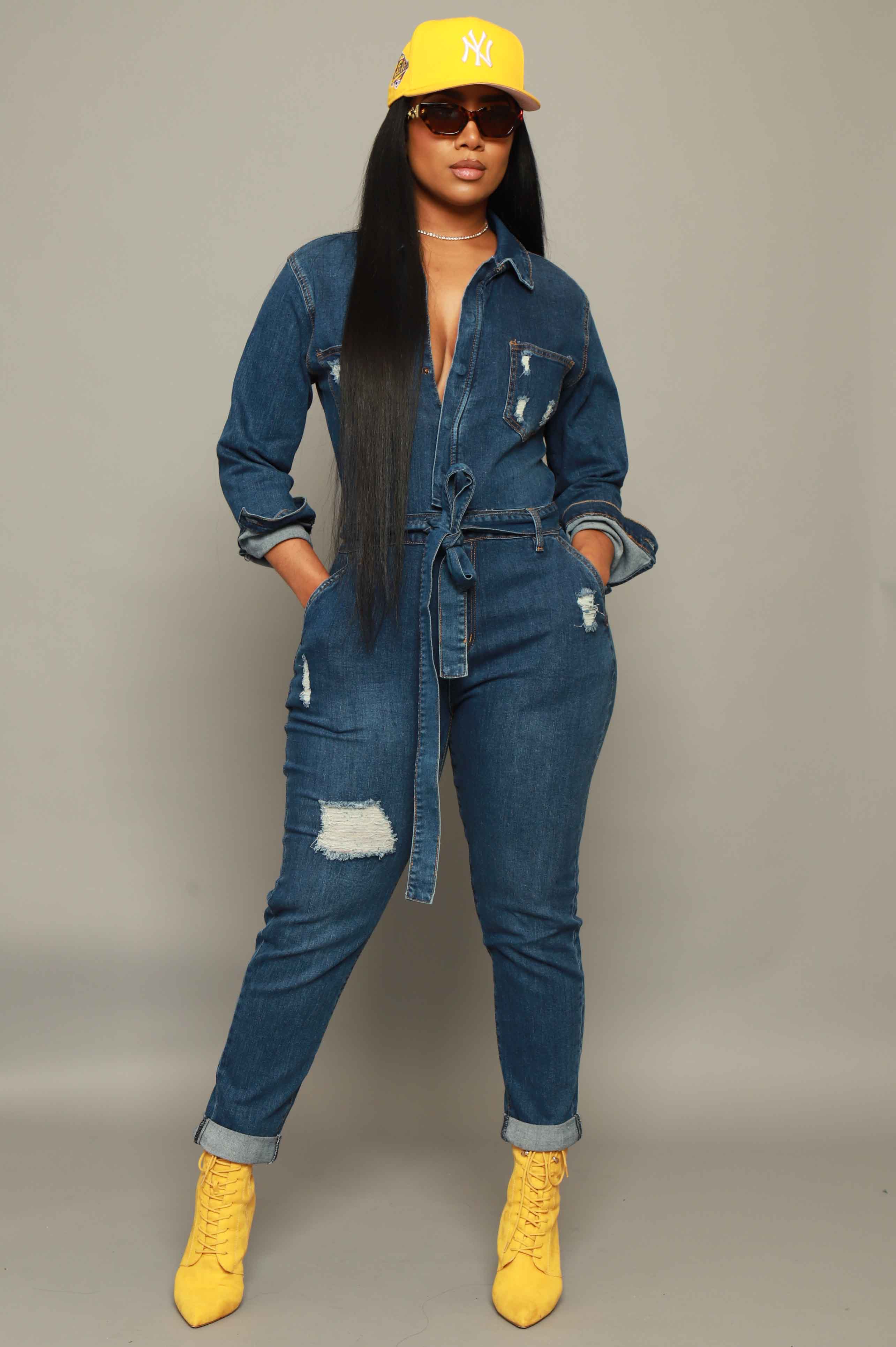 Over and Over Distressed Denim Jumpsuit - Medium Wash - Swank A Posh