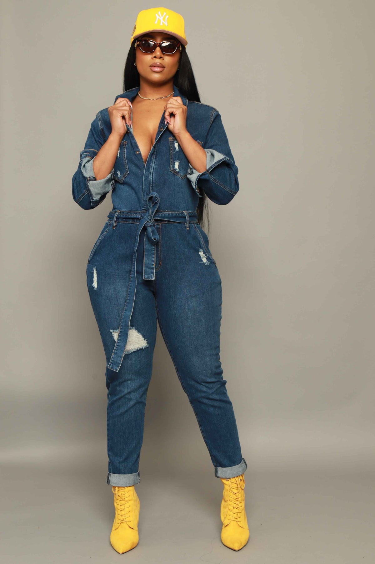 
              Over and Over Distressed Denim Jumpsuit - Medium Wash - Swank A Posh
            