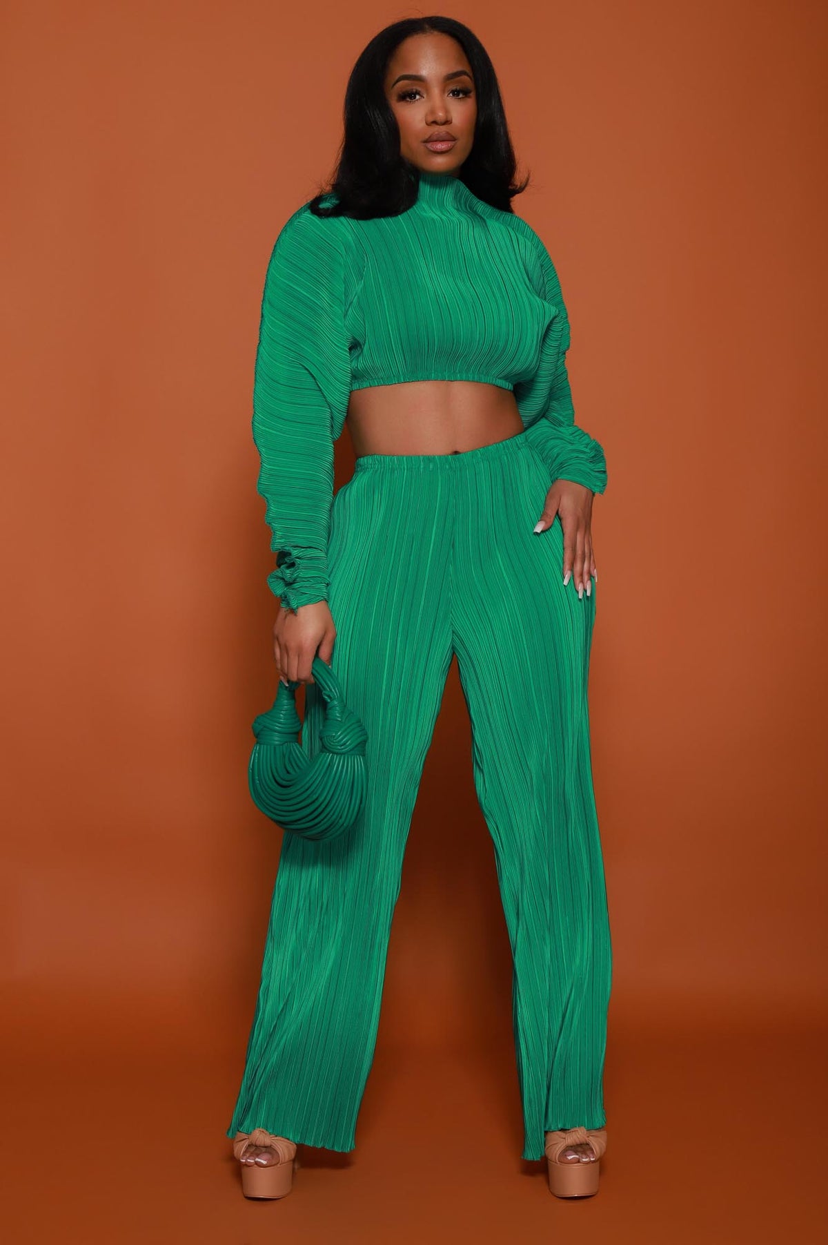 
              Let Me Leave Crinkled Cropped Pants Set - Green - Swank A Posh
            