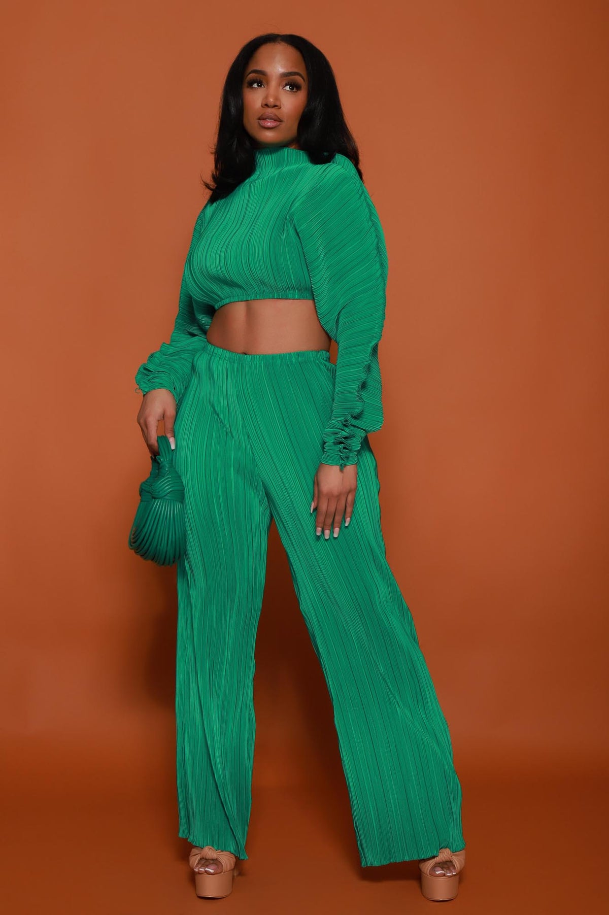 
              Let Me Leave Crinkled Cropped Pants Set - Green - Swank A Posh
            