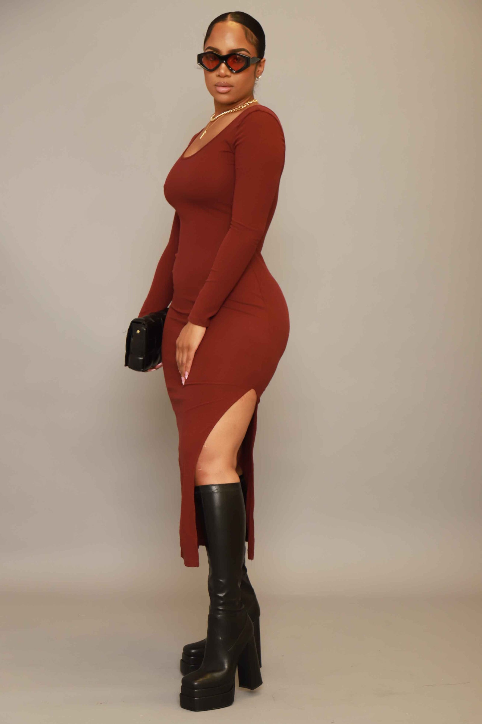 Good Love Scoop Neck Midi Dress - Merlot - Swank A Posh