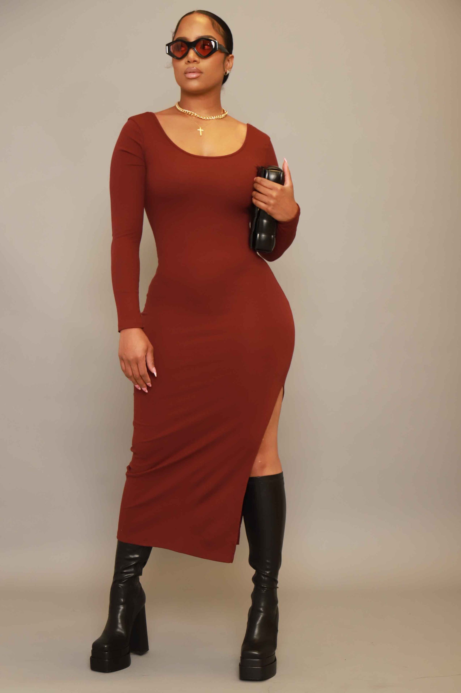 Good Love Scoop Neck Midi Dress - Merlot - Swank A Posh