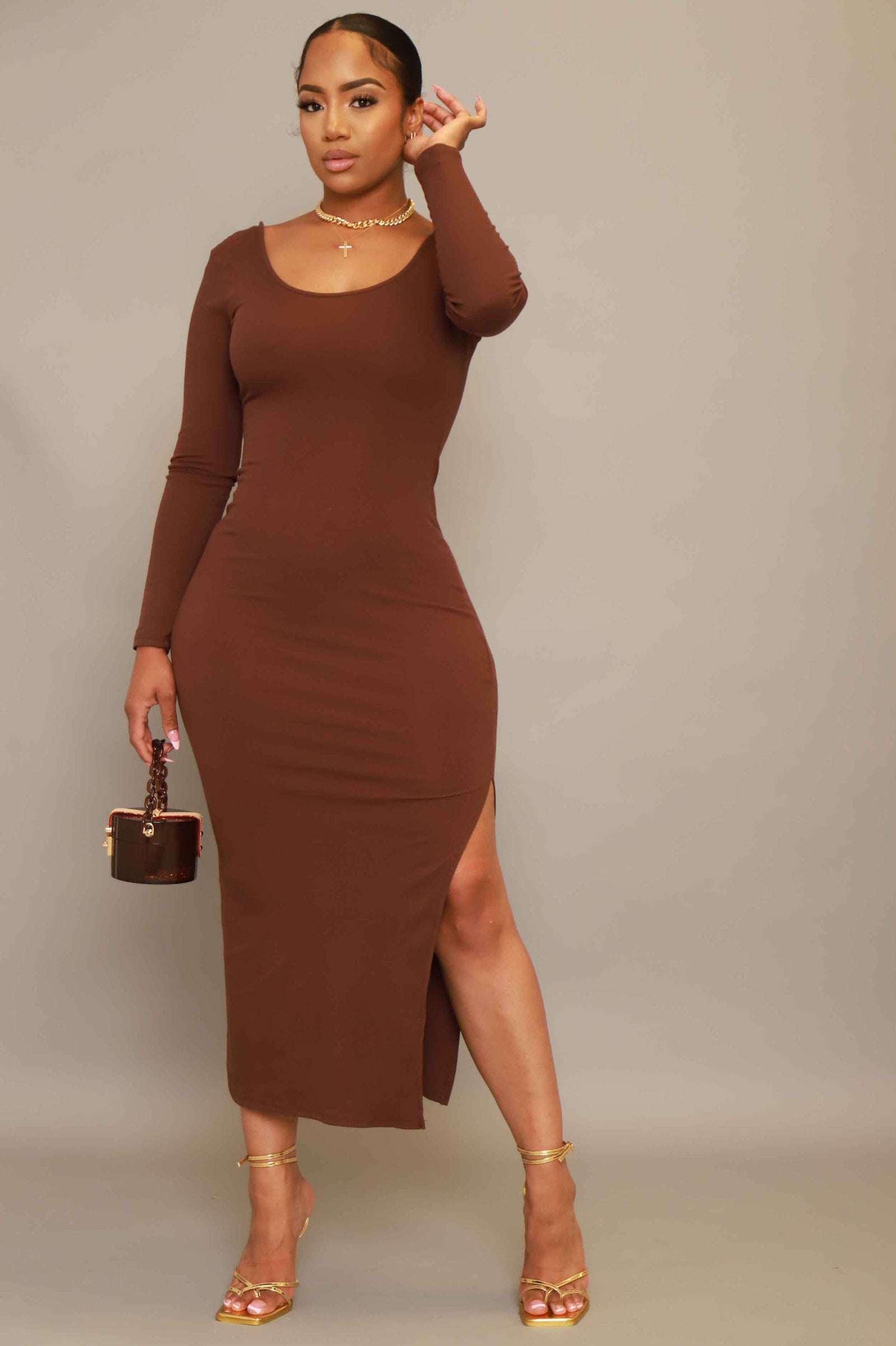 Good Love Scoop Neck Midi Dress - Deep Chocolate - Swank A Posh