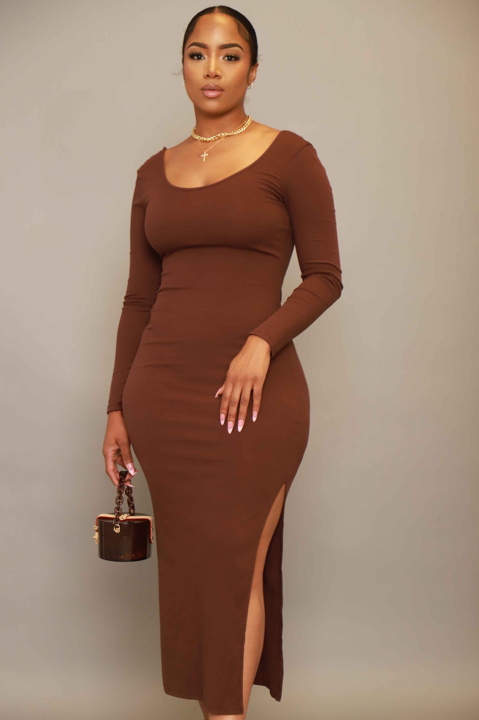 Good Love Scoop Neck Midi Dress - Deep Chocolate - Swank A Posh
