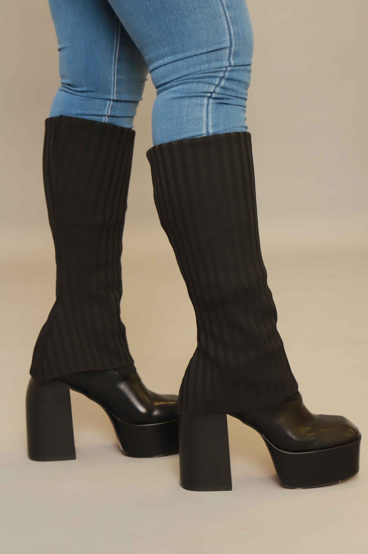 
              All Access Chunky Platform Knit Boots - Black - Swank A Posh
            