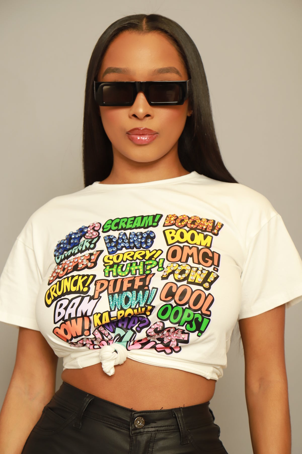 
              Shout Out Embellished Graphic Print T-Shirt - White - Swank A Posh
            