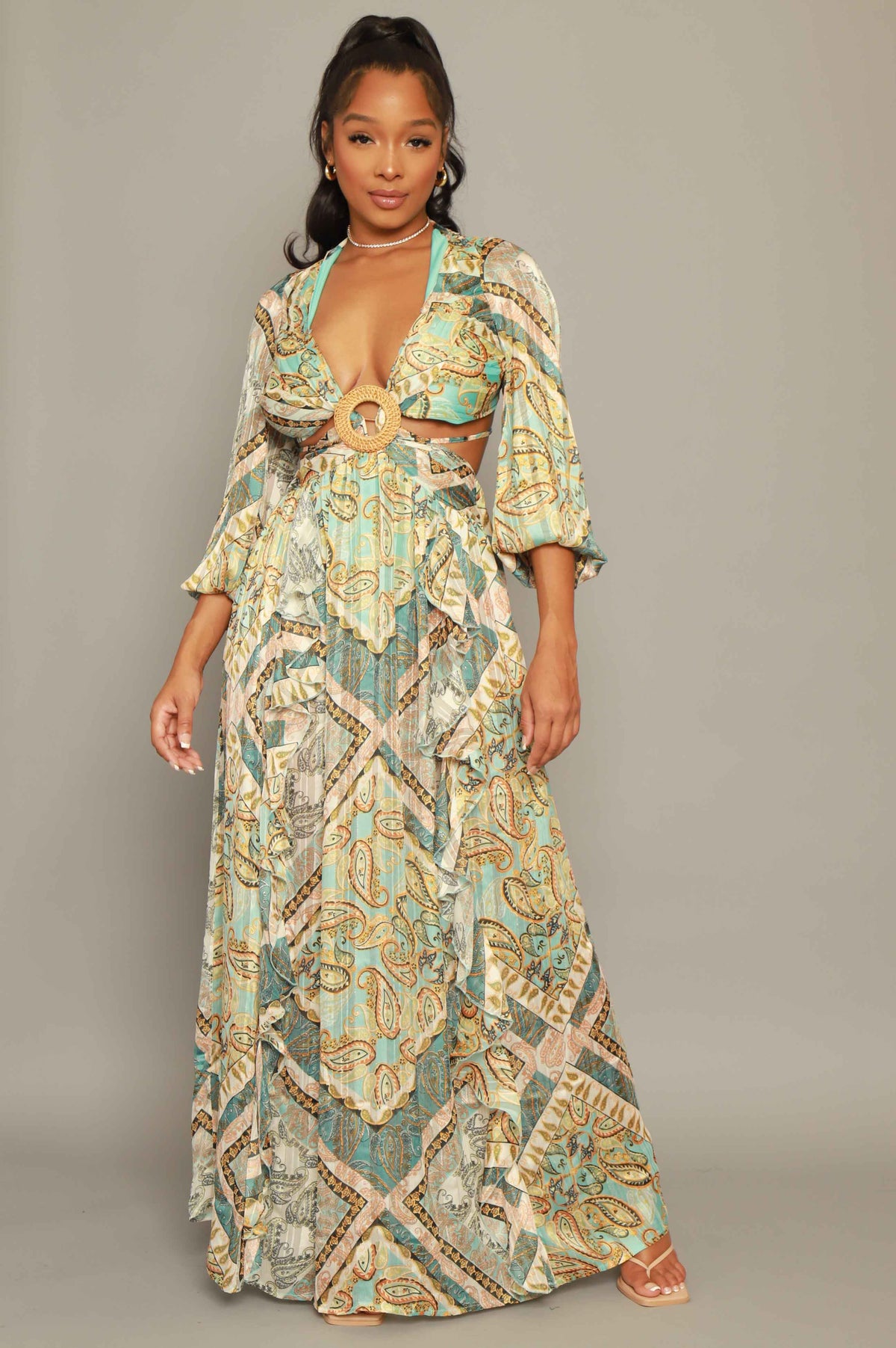 
              Your Fault Printed Cut Out Maxi Dress - Green - Swank A Posh
            