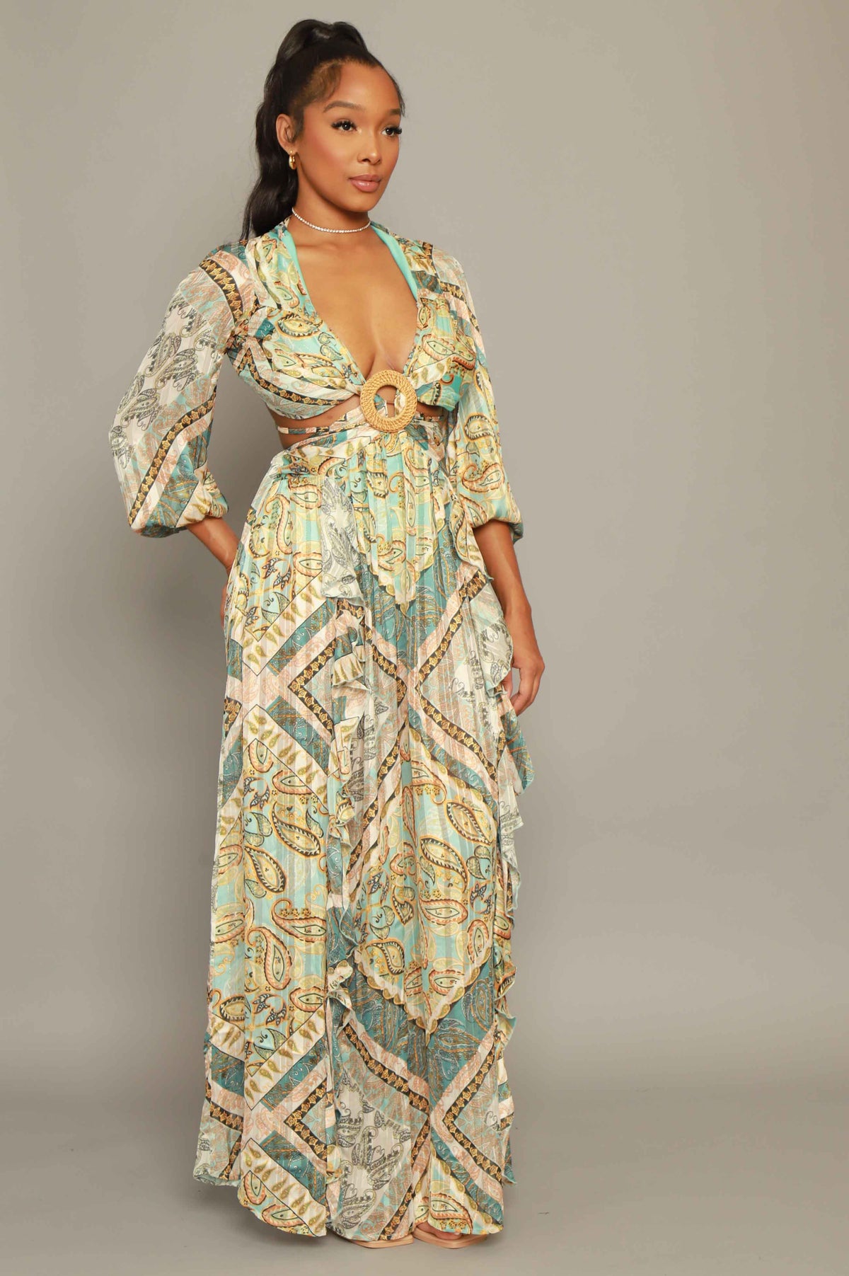 
              Your Fault Printed Cut Out Maxi Dress - Green - Swank A Posh
            