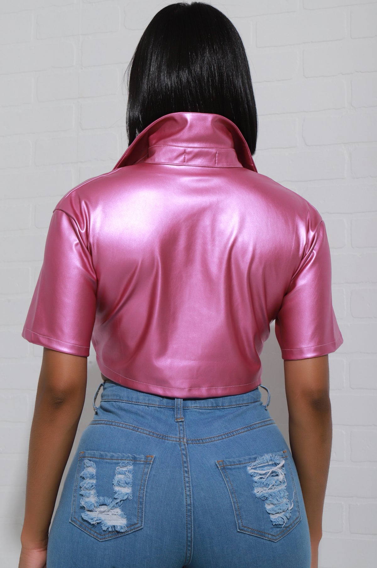 
              Low Key Faux Leather Crop Top - Hot Pink Metallic - Swank A Posh
            
