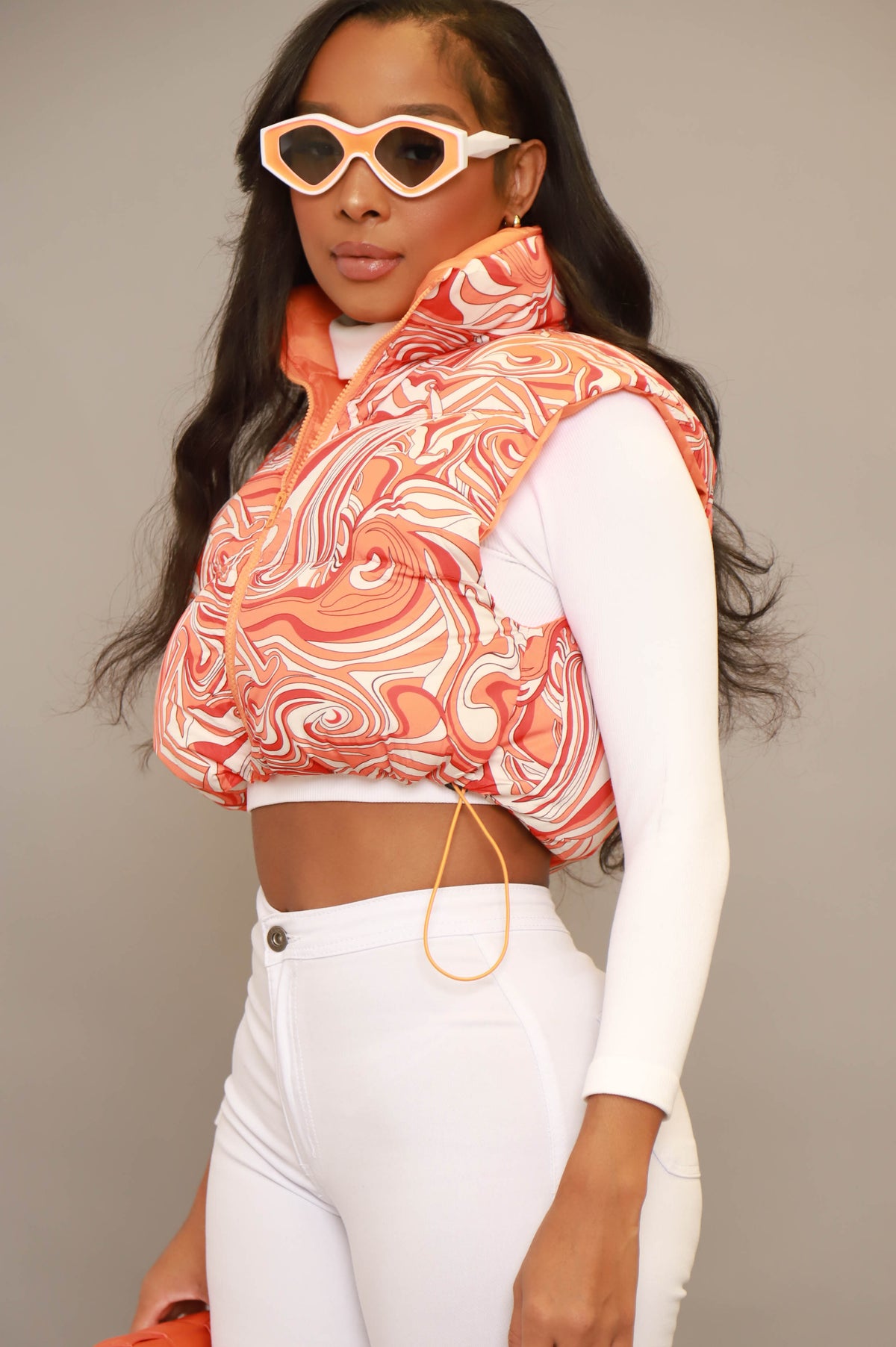 
              Whatever It Takes Printed Cropped Puffer Vest - Orange - Swank A Posh
            