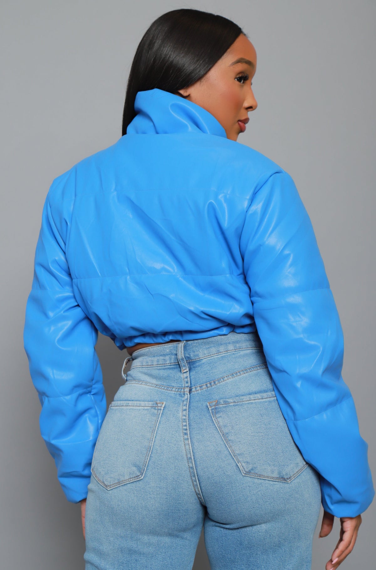 
              Gotta Roll Cropped Faux Leather Puffer Jacket - Royal Blue - Swank A Posh
            