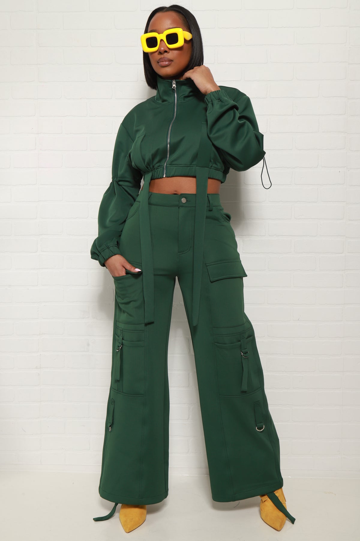 
              Fire Me Up Cropped Cargo Pants Set - Green - Swank A Posh
            