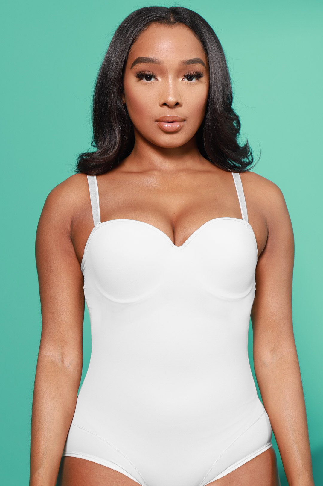 Shape White Structured Snatched Rib High Rise Bodysuit