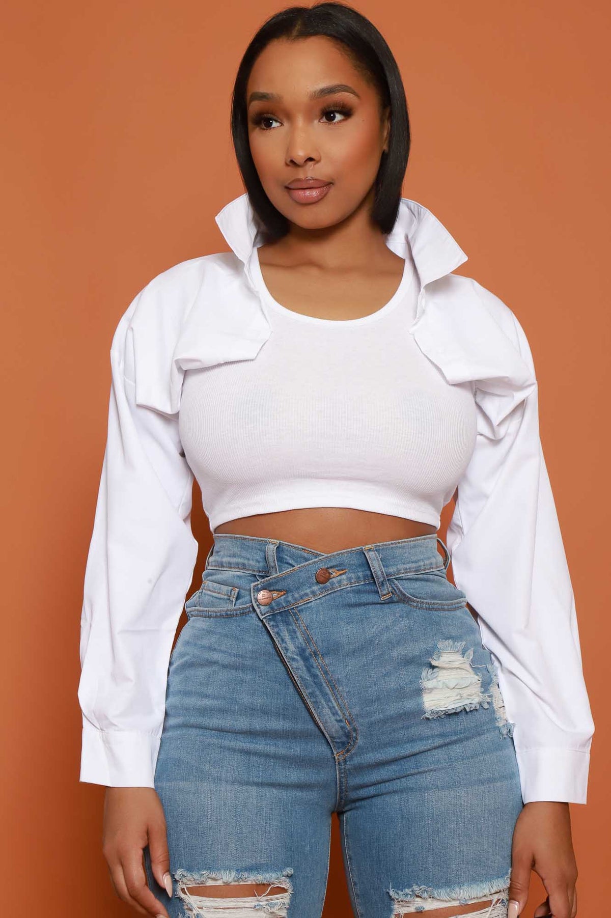 
              Force It Double Layered Crop Top - White - Swank A Posh
            