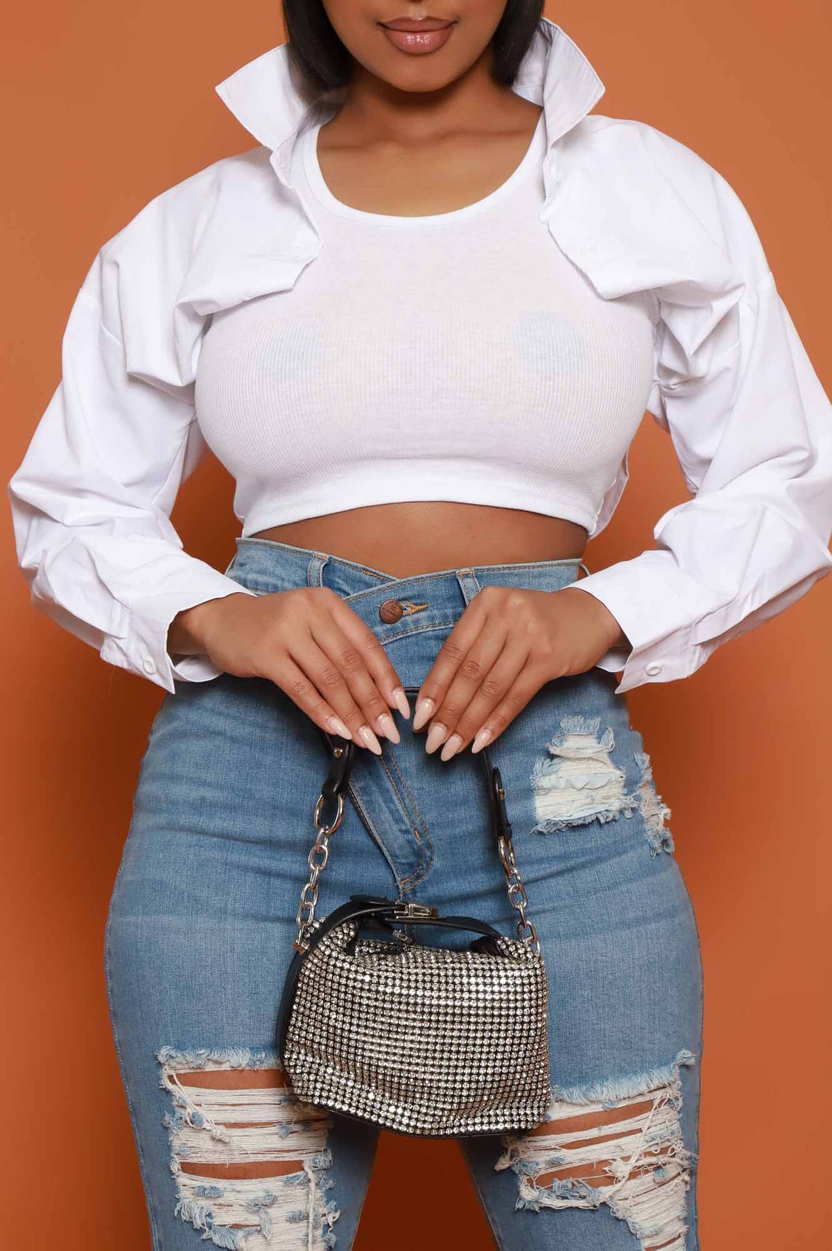 
              Force It Double Layered Crop Top - White - Swank A Posh
            