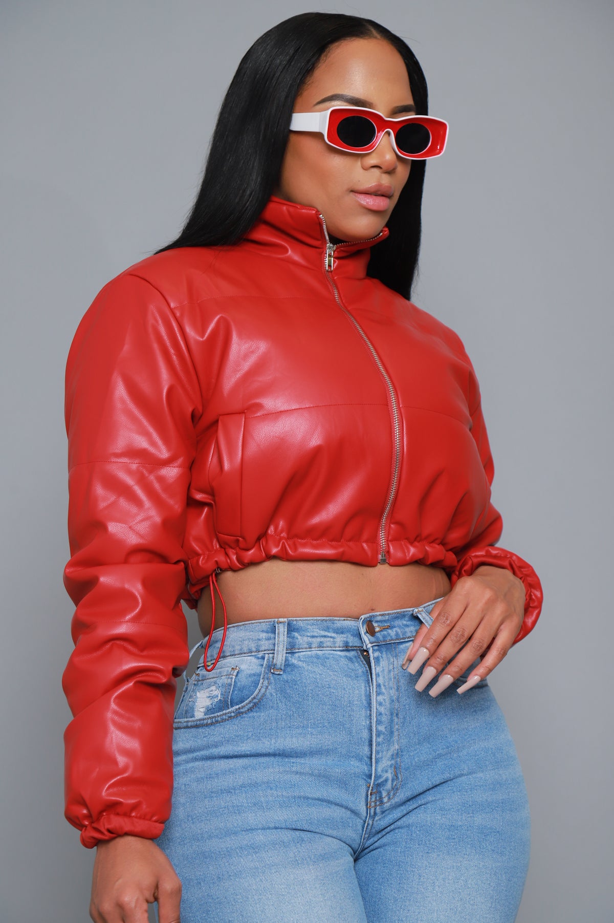 
              Gotta Roll Cropped Faux Leather Puffer Jacket - Red - Swank A Posh
            
