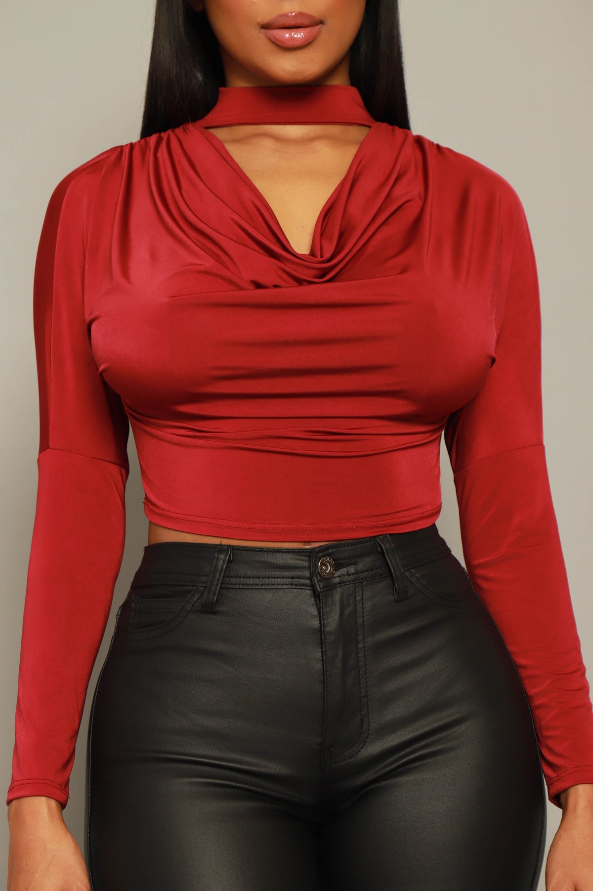 
              No Chaser Cropped Cowl Neck Top - Burgundy - Swank A Posh
            