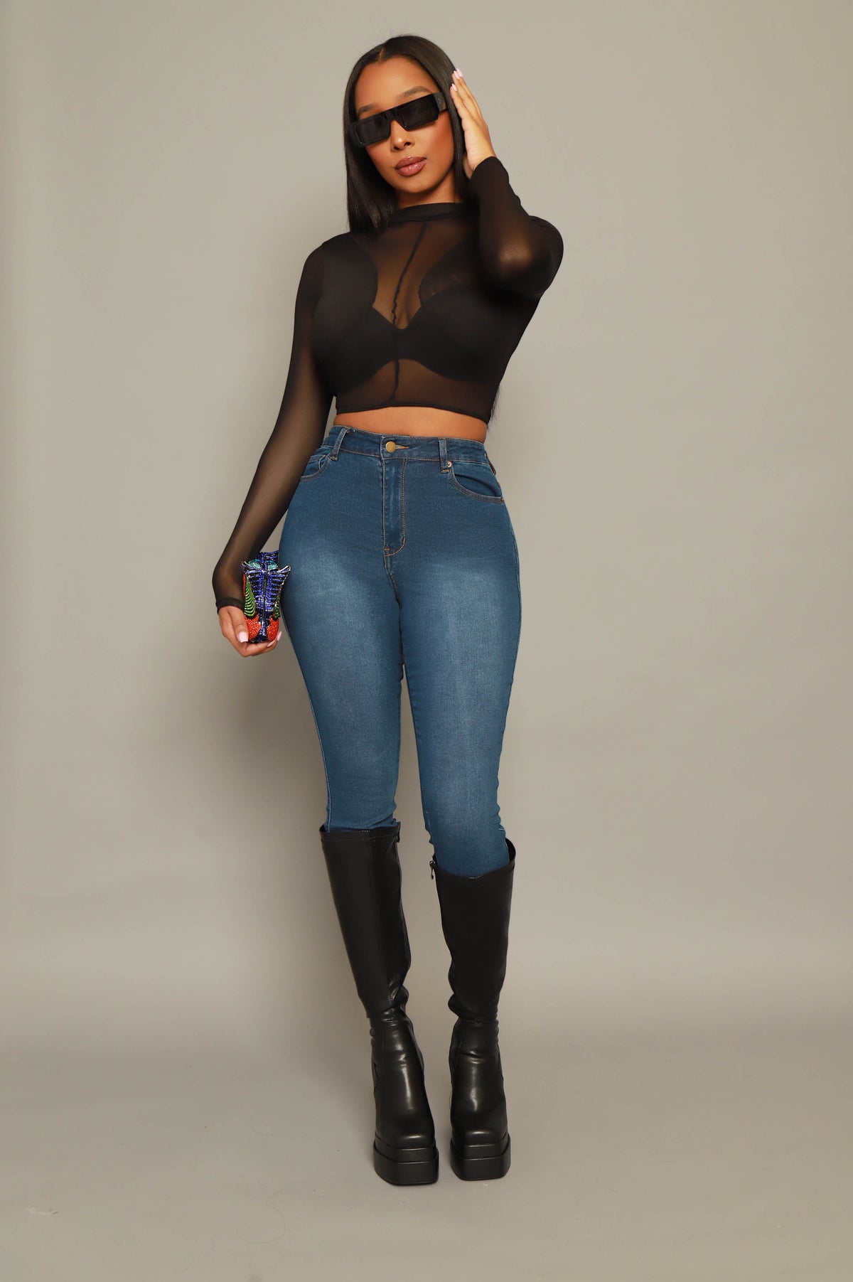 
              Found Out Mesh Long Sleeve Crop Top - Black - Swank A Posh
            