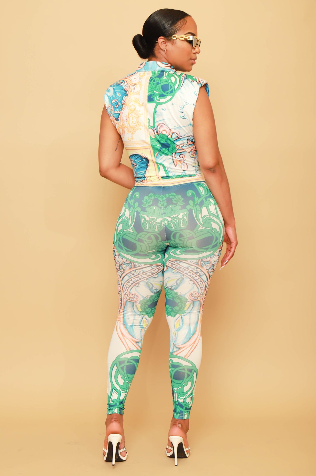 
              Unexpected Printed Button Up Legging Set - Green Multicolor - Swank A Posh
            