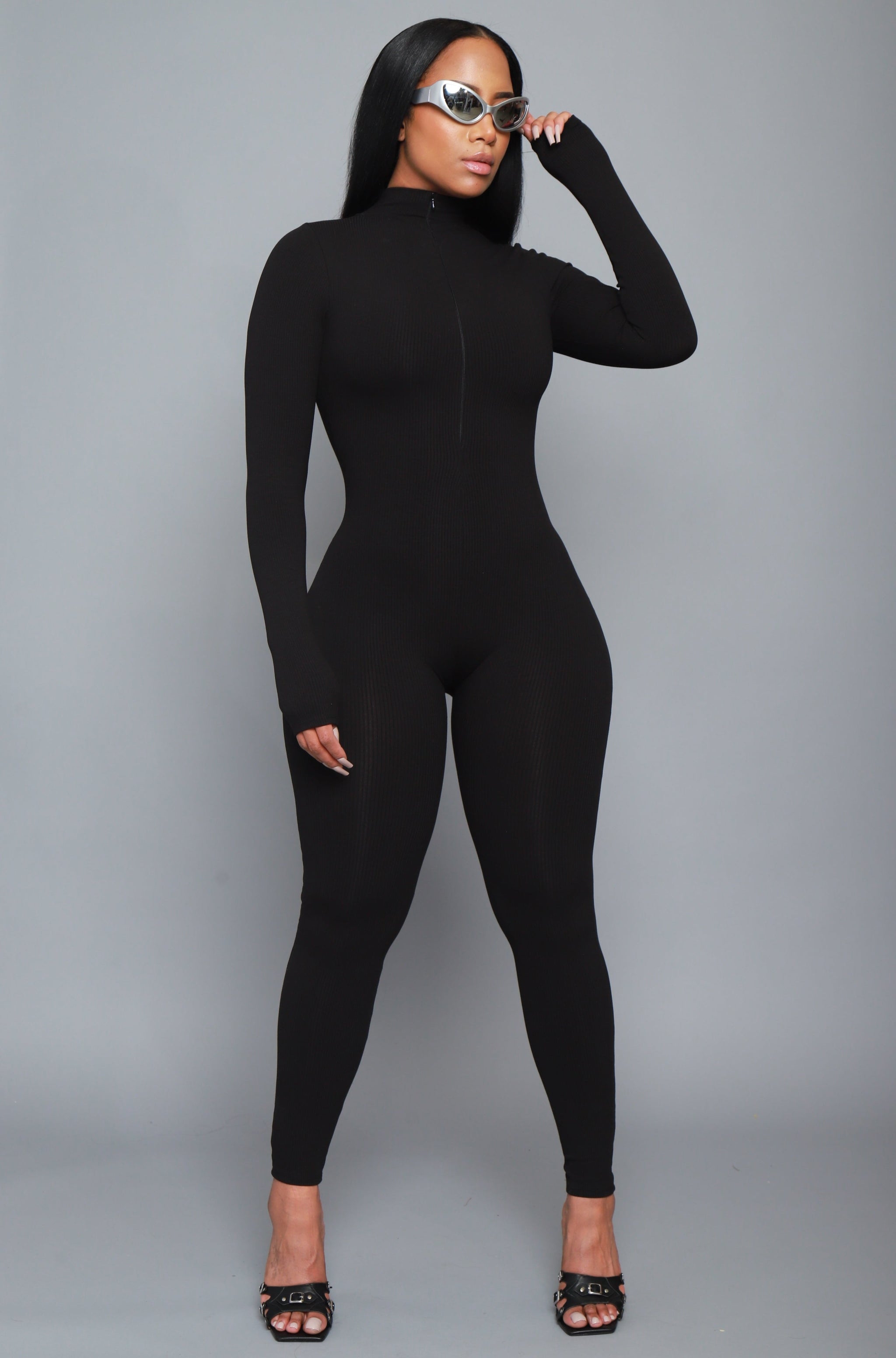 Tap Out Cellulite Deleter Mock Neck Jumpsuit - Black - Swank A Posh