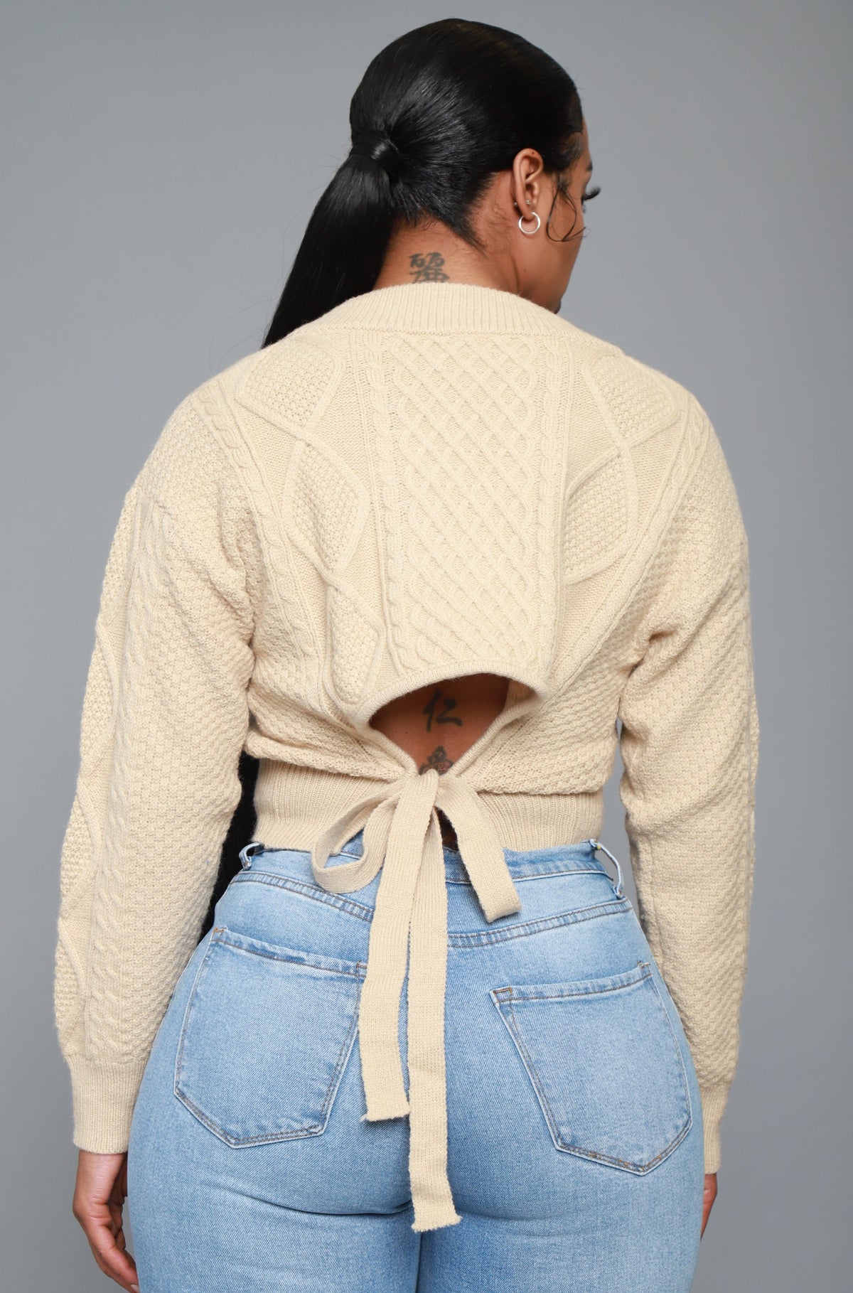 
              Lay It Out Tie Back Knit Sweater - Taupe - Swank A Posh
            