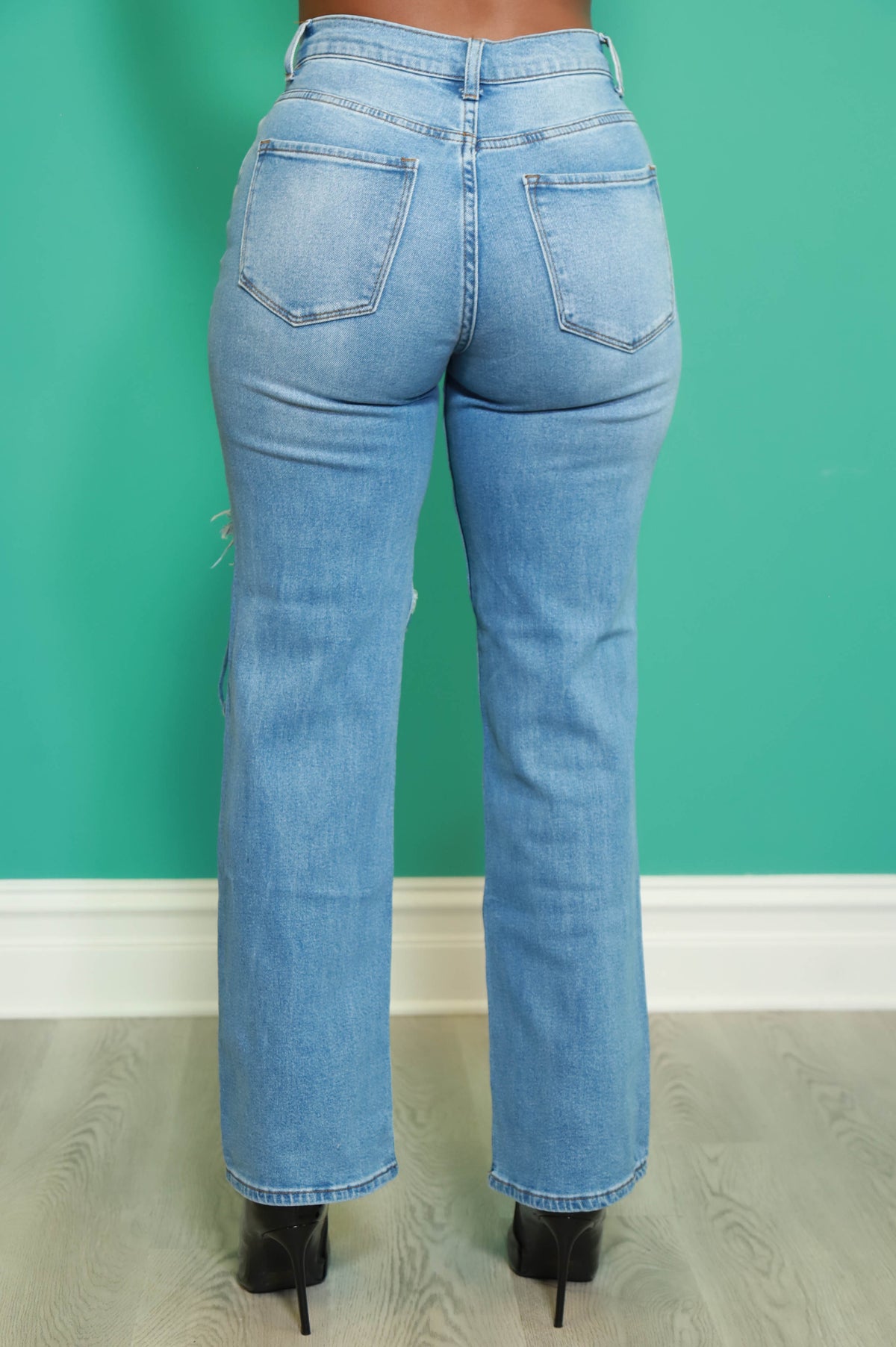 
              No Dress Code High Waist Distressed Bootcut Jeans - Medium Wash - Swank A Posh
            