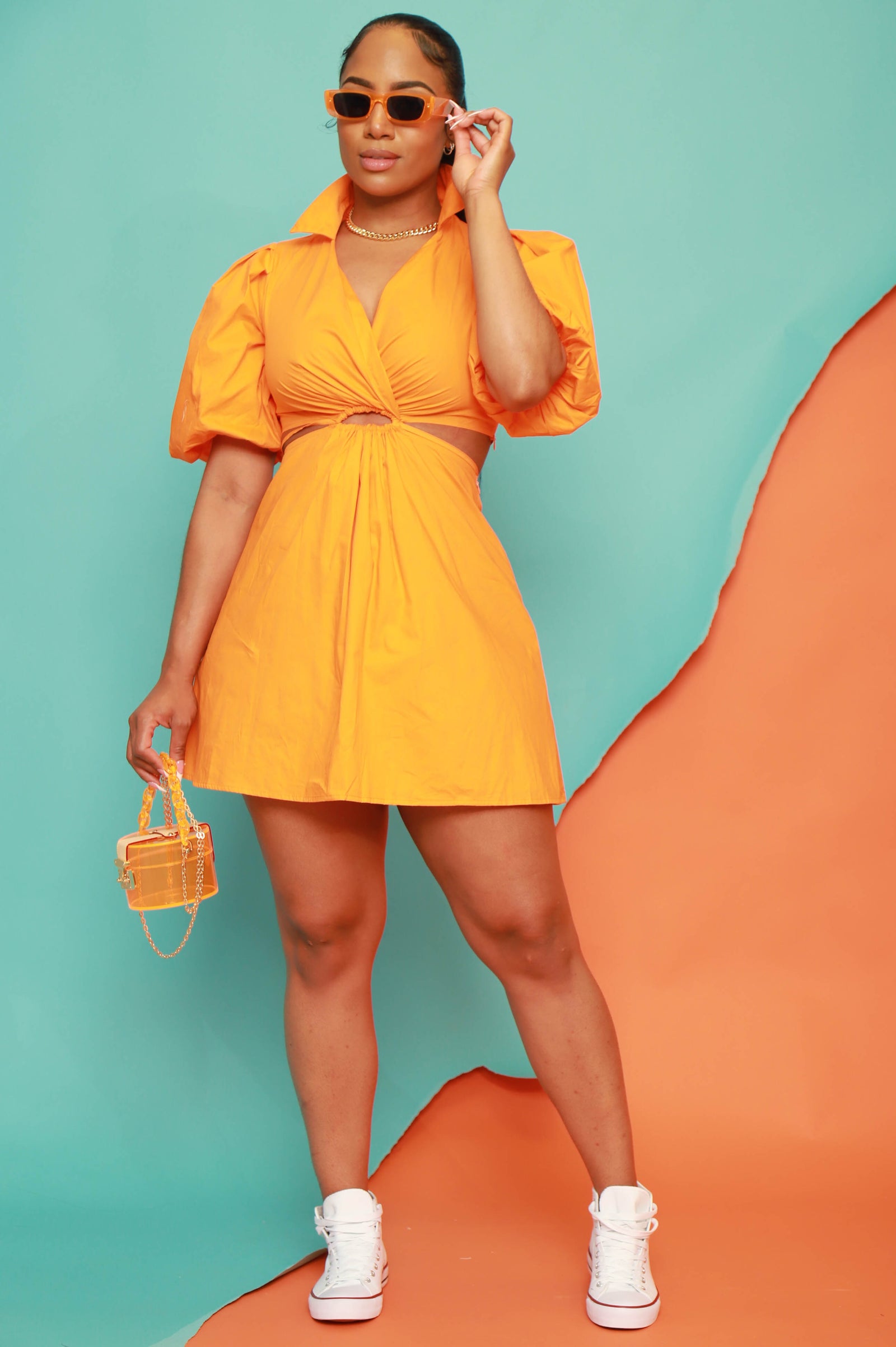 Summer Breeze Balloon Sleeve Dress - Orange - Swank A Posh