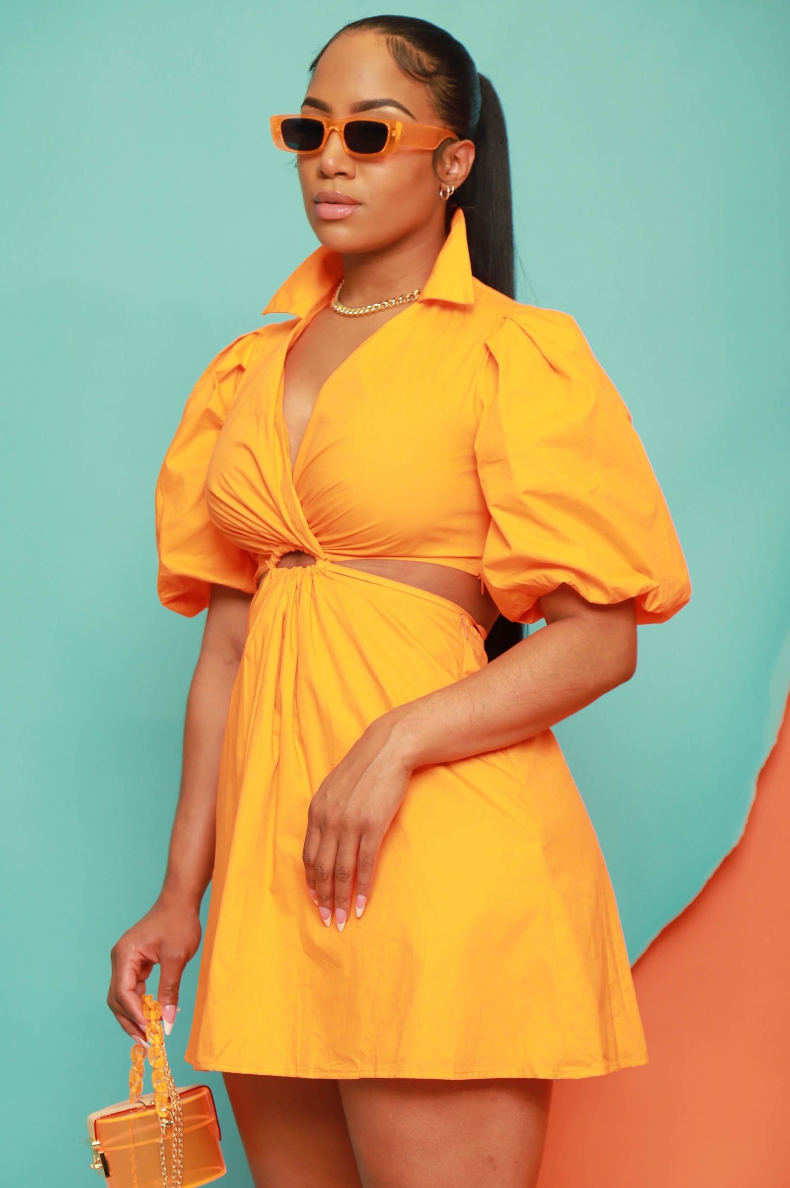 Summer Breeze Balloon Sleeve Dress - Orange - Swank A Posh