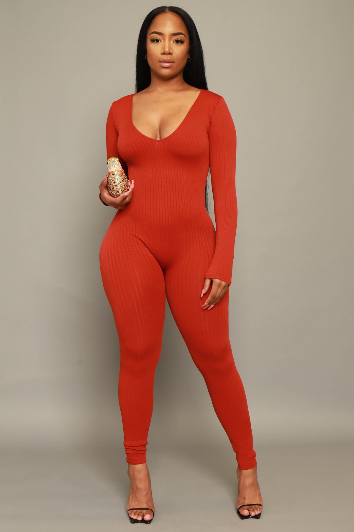 
              Out Of Body Seamless Jumpsuit - Rust - Swank A Posh
            