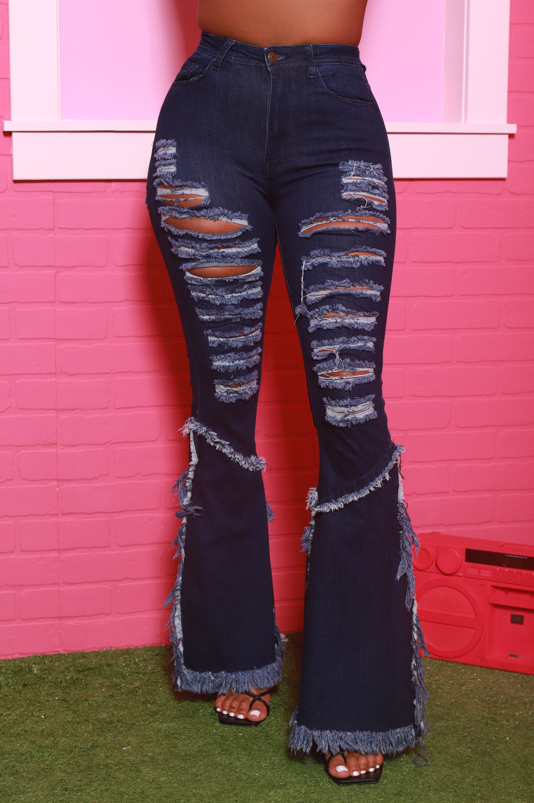 
              The Other Side Distressed Stretchy Flare Jeans - Dark Wash - Swank A Posh
            