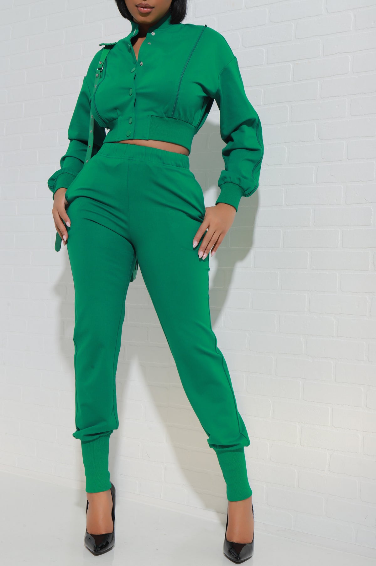 
              Top Priority Zippered Cropped Jogger Set - Green - Swank A Posh
            