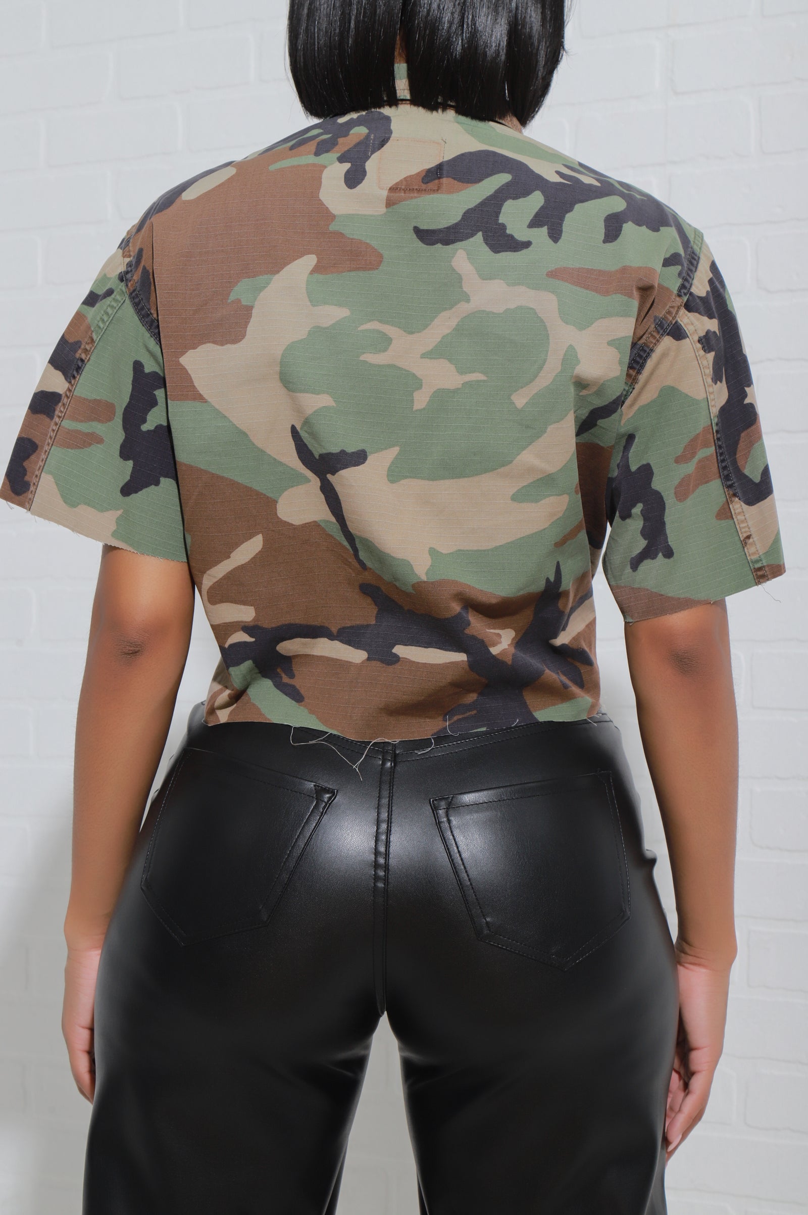 Active Duty Camo Short Sleeve Cropped Jacket - Olive - Swank A Posh