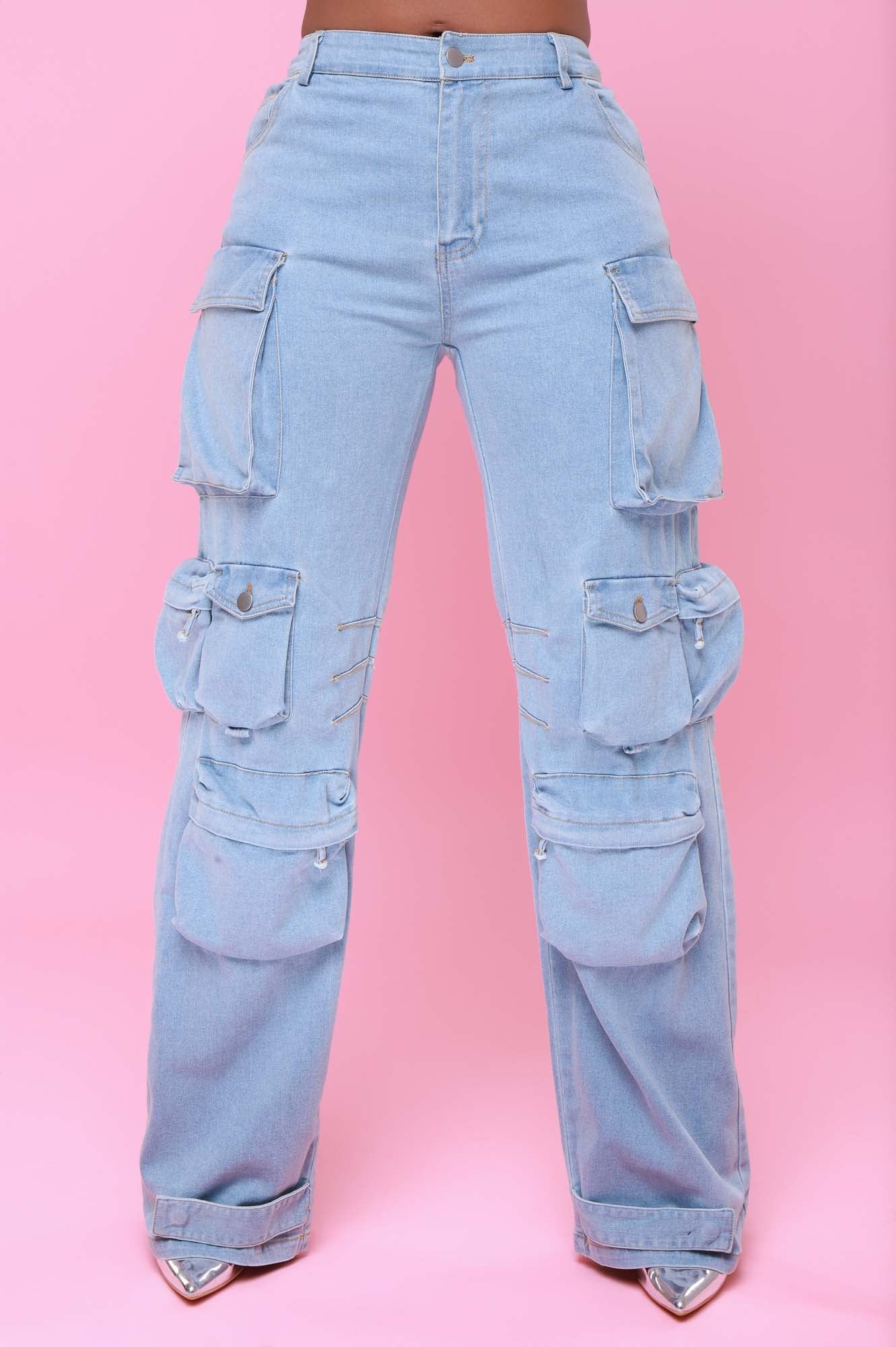 Women trousers jeans multi-pocket
