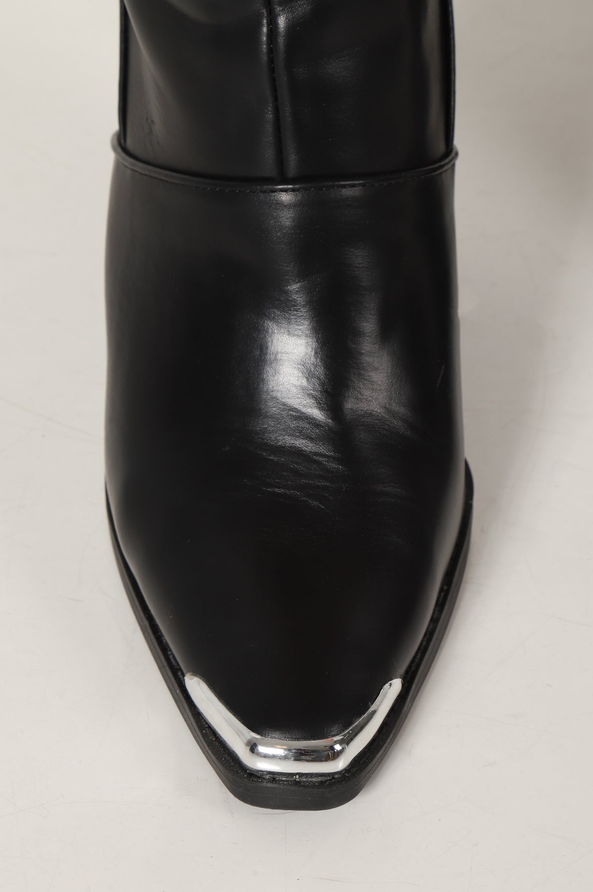 
              Do It To It Faux Leather Chunky Silver Tipped Boots - Black - Swank A Posh
            