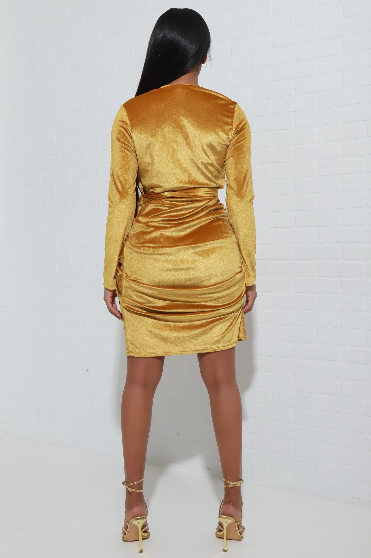 
              Coming Or Going Velvet Midi Wrap Dress - Mustard - Swank A Posh
            